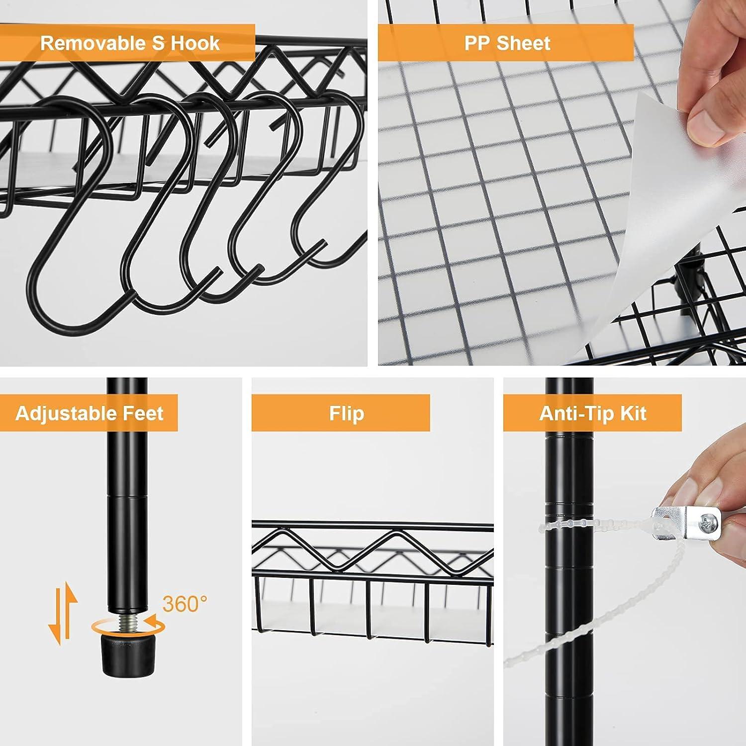 Storage Shelves, 4-Tier Wire Shelving Unit with Baskets Storage Rack Corner Shelf Shelving Adjustable Storage Shelf, 11.8" D x 15.7" W x 47" H, Black