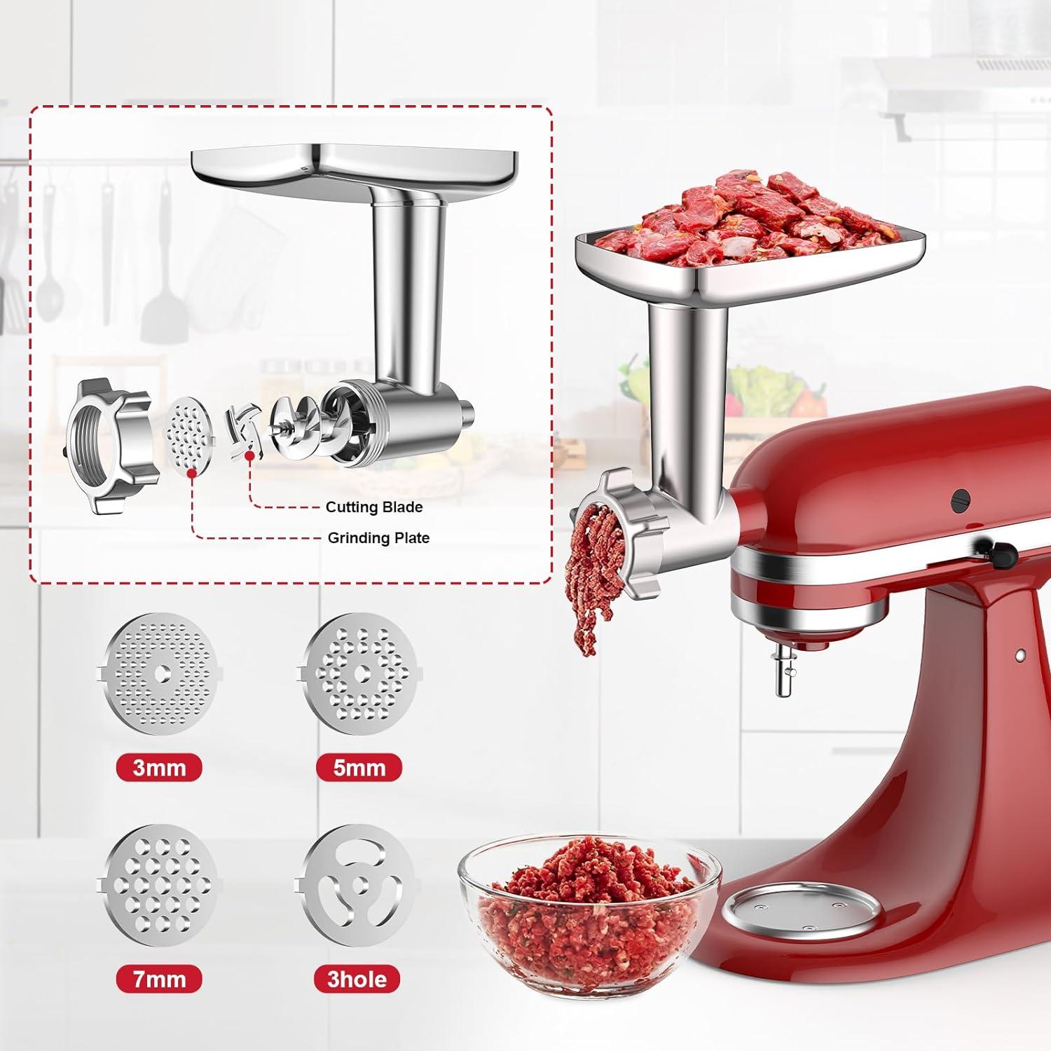 Meat Grinder & Stainless Steel Slicer Shredder Attachment for KitchenAid Stand Mixer, Meat Grinder for Kitchenaid Mixer with Sausage Stuffer Tubes, Cheese Grater Attachment for Kitchenaid Stand Mixer