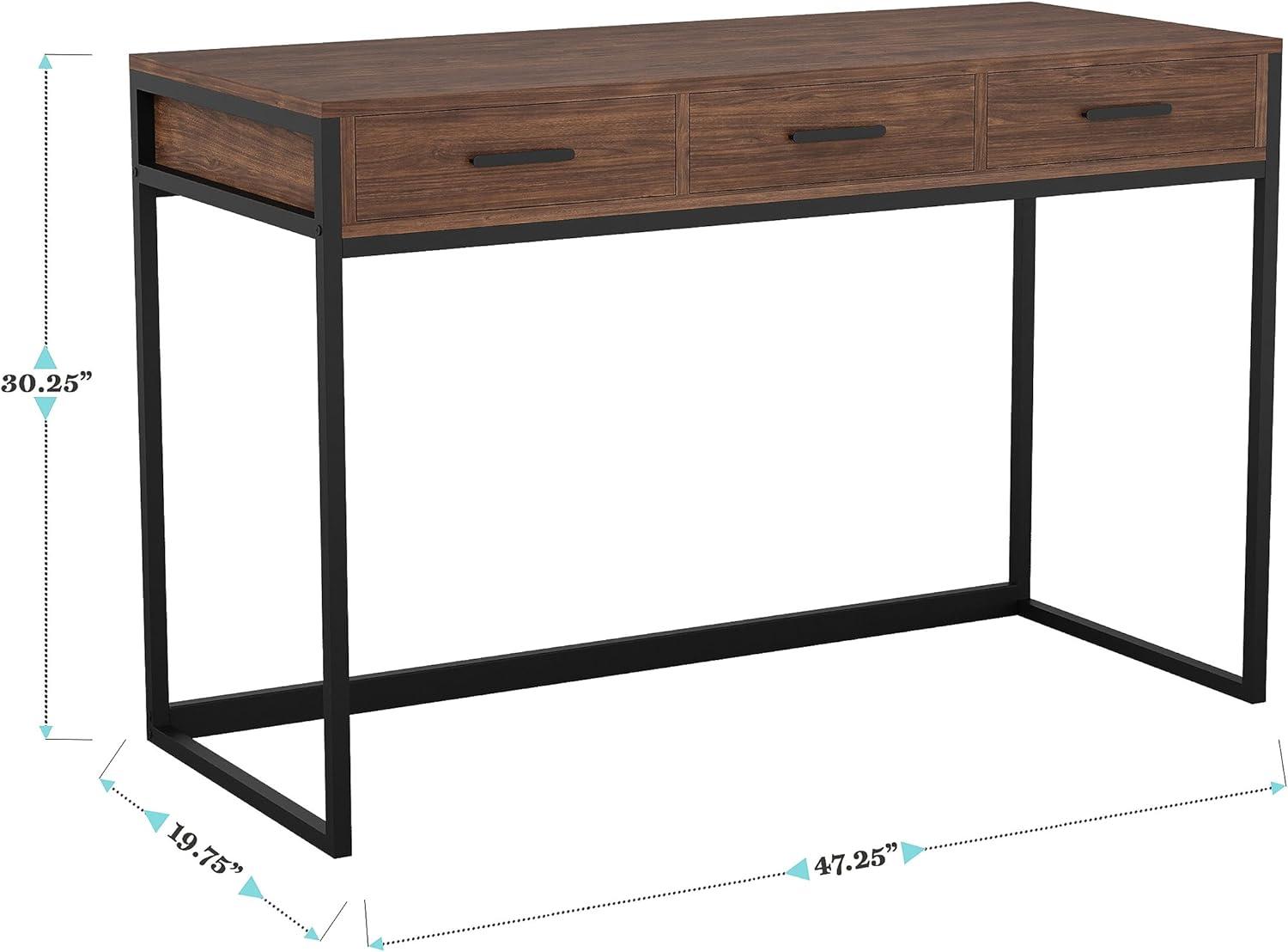 Walnut Wood Grain Desk with Oil Rubbed Bronze Frame and Drawers