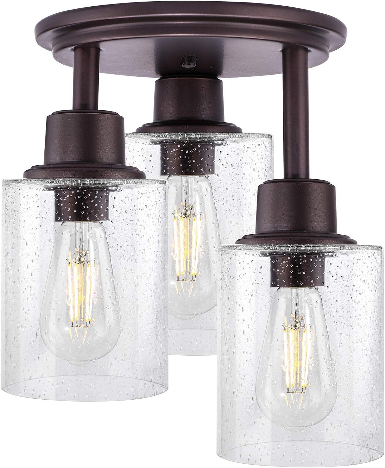 Semi Flush Mount Ceiling Light, 3-Light, with Clear Seeded Glass Shade