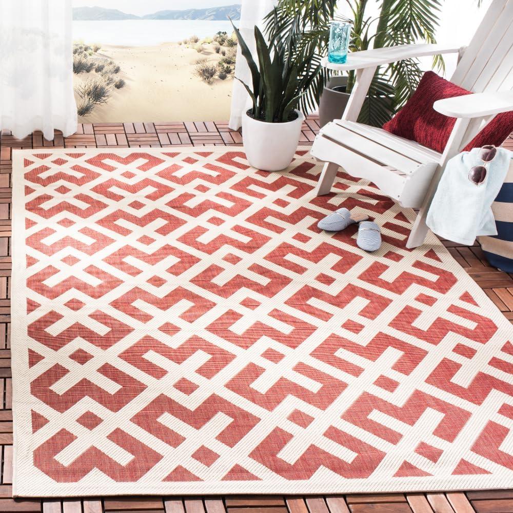 SAFAVIEH Courtyard Alvin Geometric Indoor/Outdoor Area Rug, 5'3" x 7'7", Red/Bone