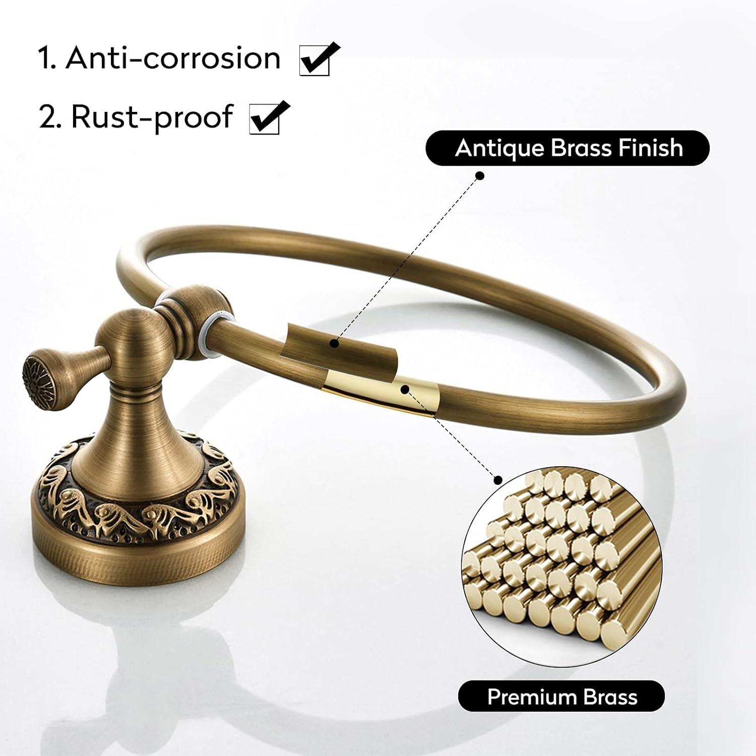 Leyden Polished Gold Towel Ring, Bathroom Hand Towel Holder Wall Mounted Gold Towel Rack Round