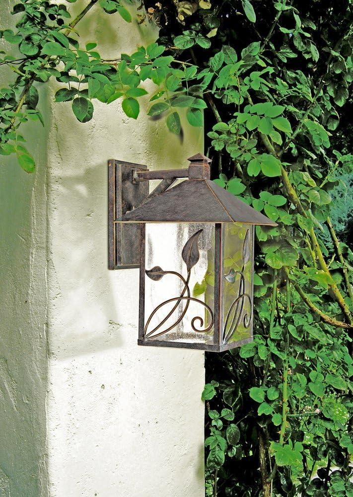 French Garden Leaf-Vine Motif Outdoor Wall Light in Bronze with Seedy Glass