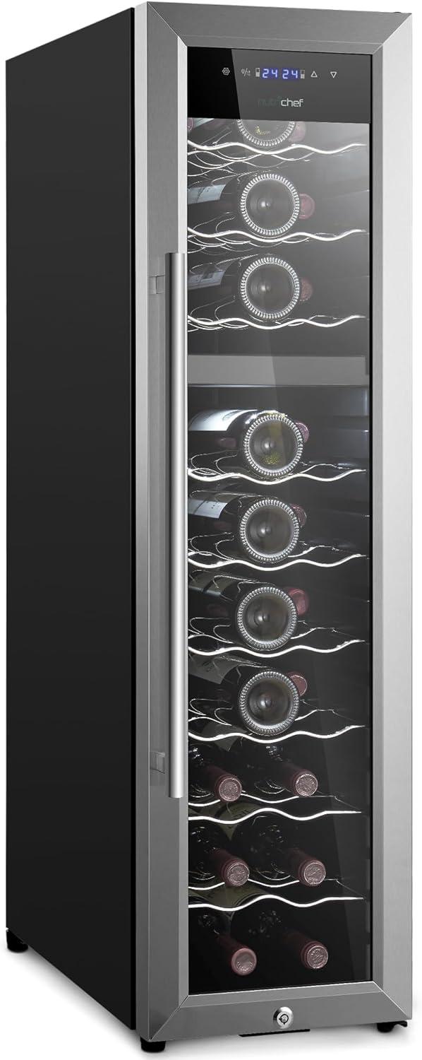 NutriChef 27-Bottle Black Stainless Steel Dual Zone Wine Fridge