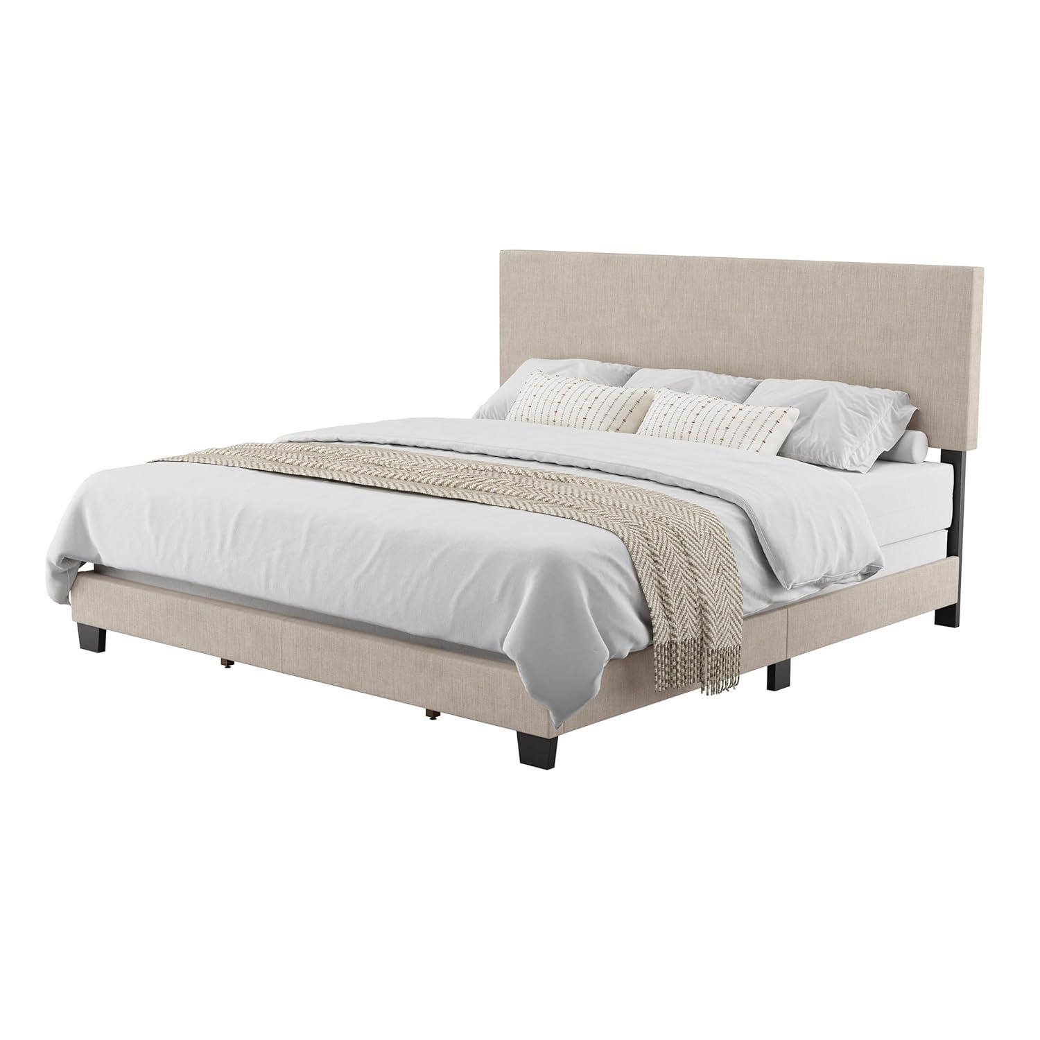 Celeste Modern Upholstered King Bed Beige - CorLiving: Transitional Style, Polyester Fabric, MDF & Wood Frame
