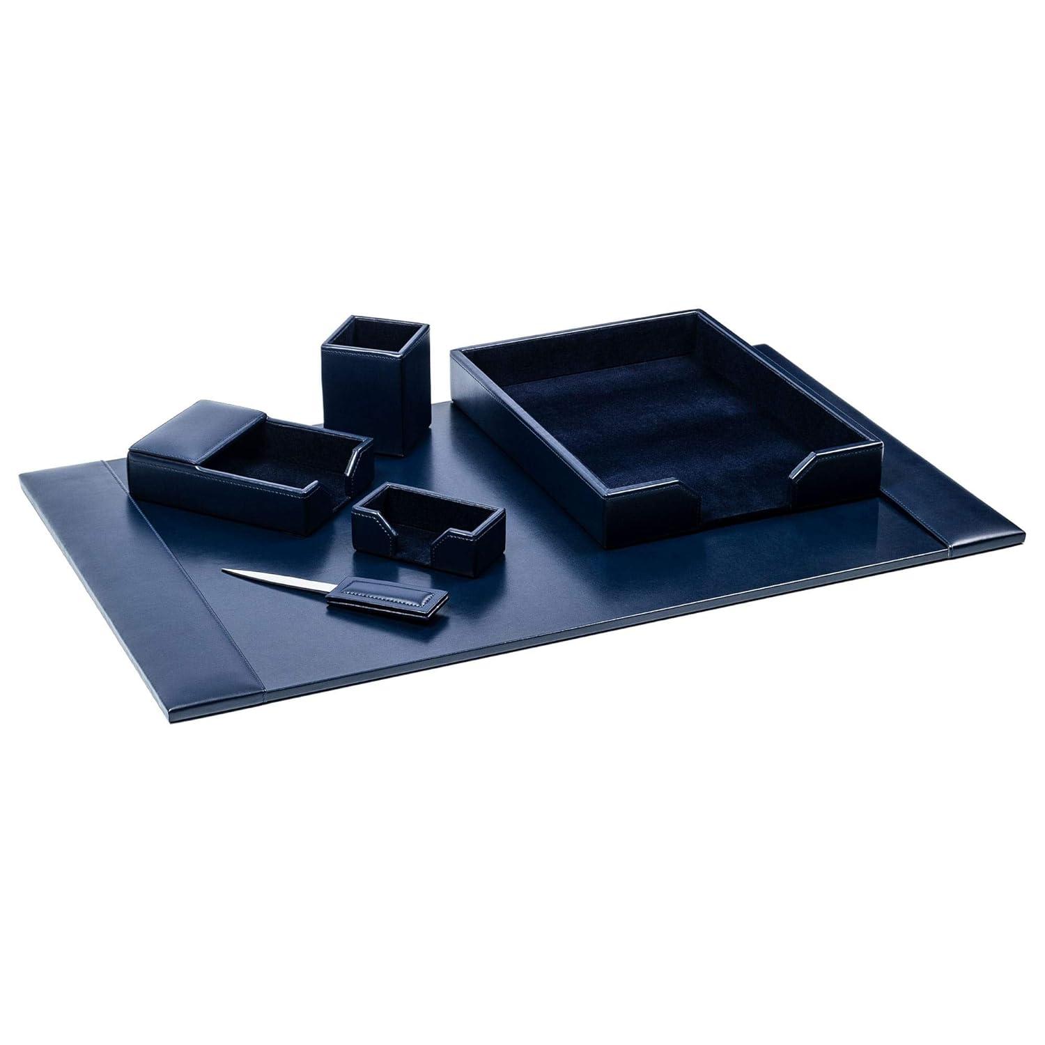 Dacasso Navy Blue 6-Piece Leather Desk Set, Bonded Leather, 30 x 18 x 4, DF-5001