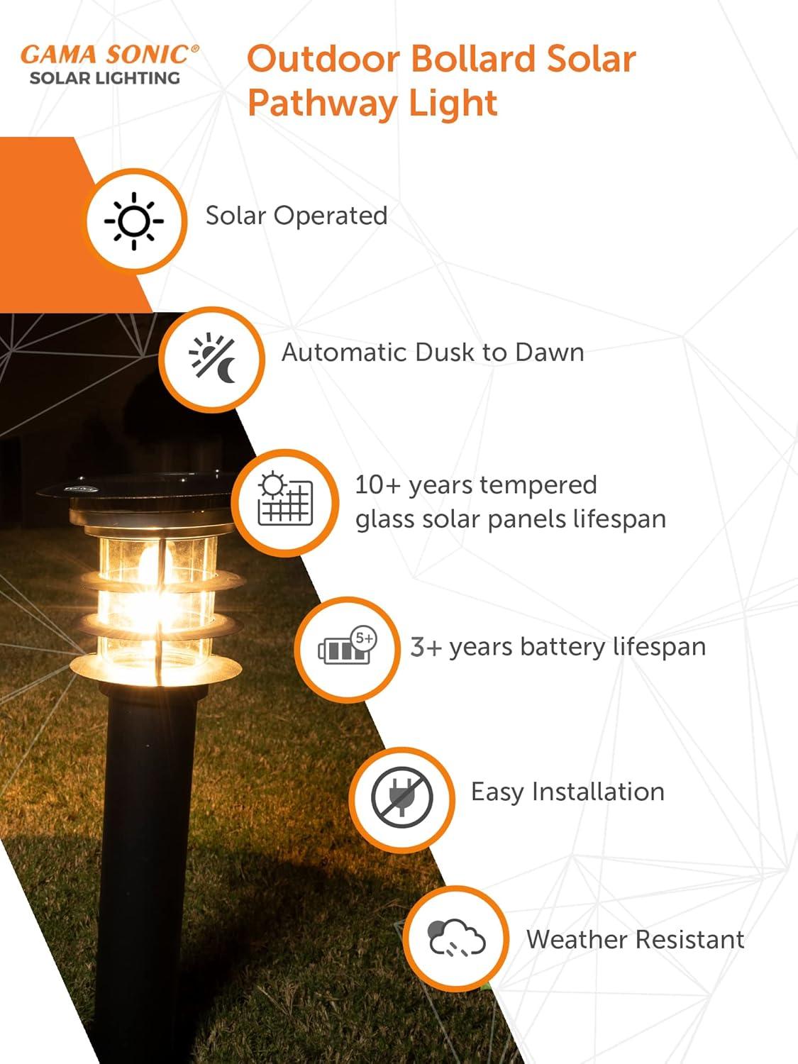 Gama Sonic Stainless Steel Solar Bollard Lamp with EZ Anchor