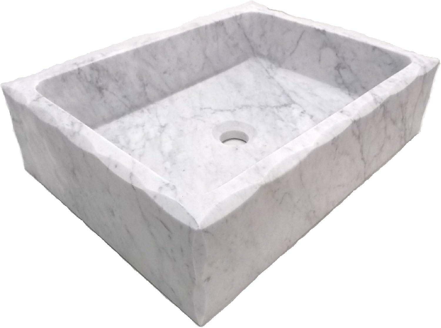 EB-S037CW-H Antique Rectangular Carrara Marble Vessel Sink Honed