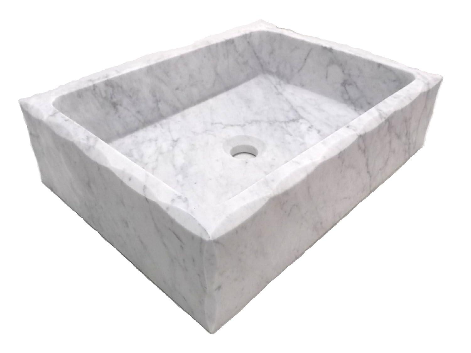 EB-S037CW-H Antique Rectangular Carrara Marble Vessel Sink Honed