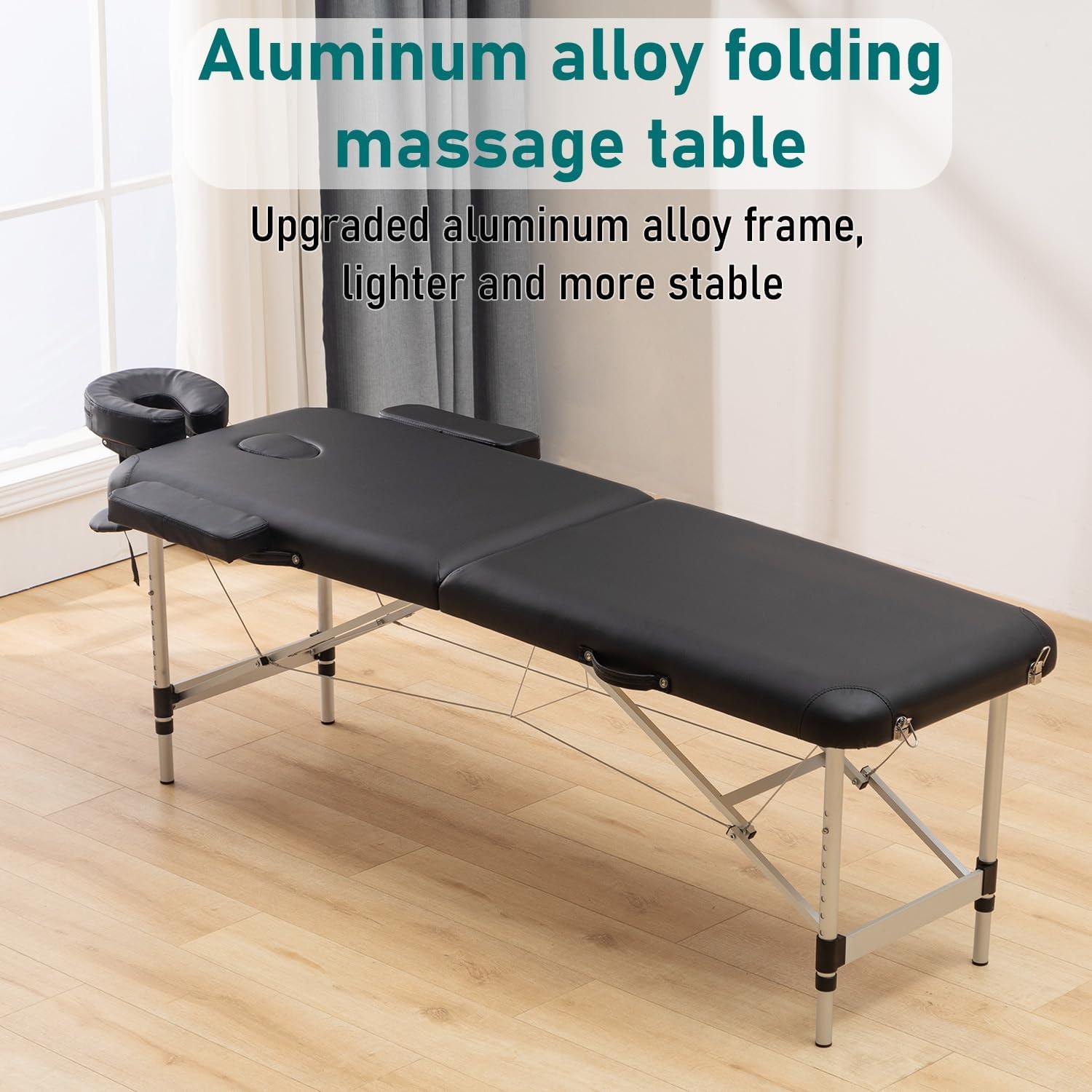 FDW Aluminium Portable Massage Table 73 Inch 2 Fold Height Adjustable W/Face Cradle ,Portable Carry Case Style Aluminium Massage Table