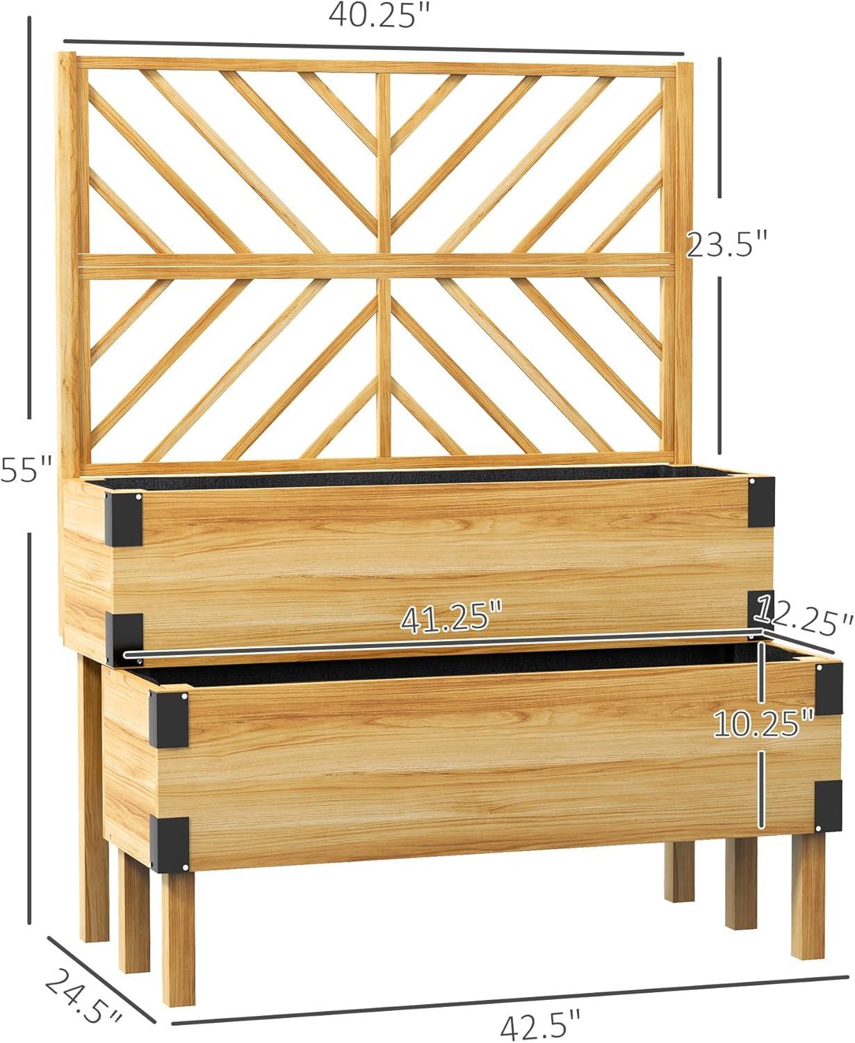 Outsunny Raised Garden Bed with Trellis, 2 Tier Wooden Elevated Planter Box with Legs and Metal Corners for Vegetables, Flowers, Herbs, Gray