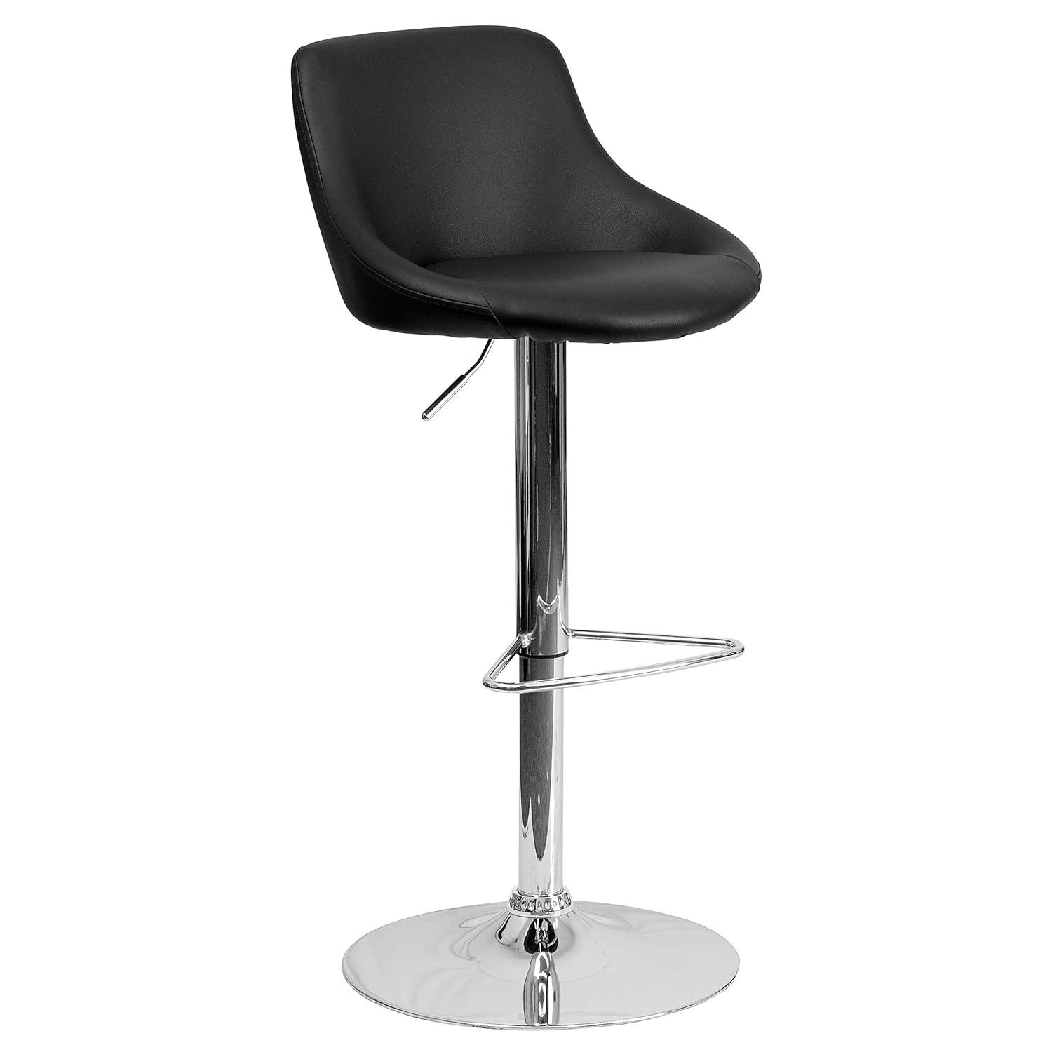 Flash Furniture Contemporary Black Vinyl Bucket Seat Adjustable Height Barstool with Chrome Base