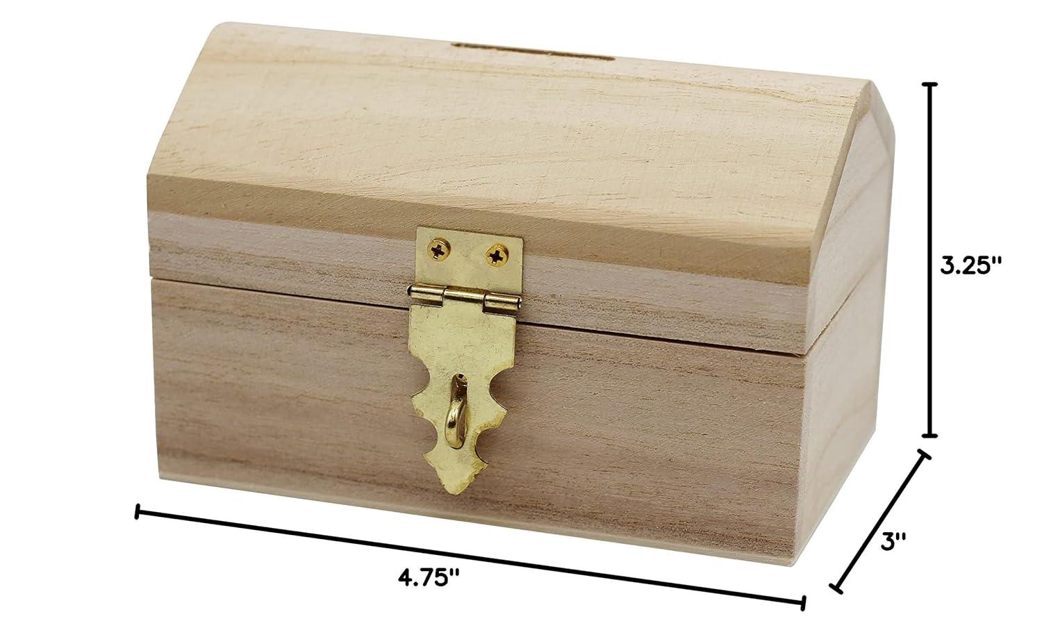 Pack of 6 Ready to Decorate Wood Treasure Chest Box Savings Bank with Coin Slot, Hinged Lid and Lockable Front Clasp, DIY Craft