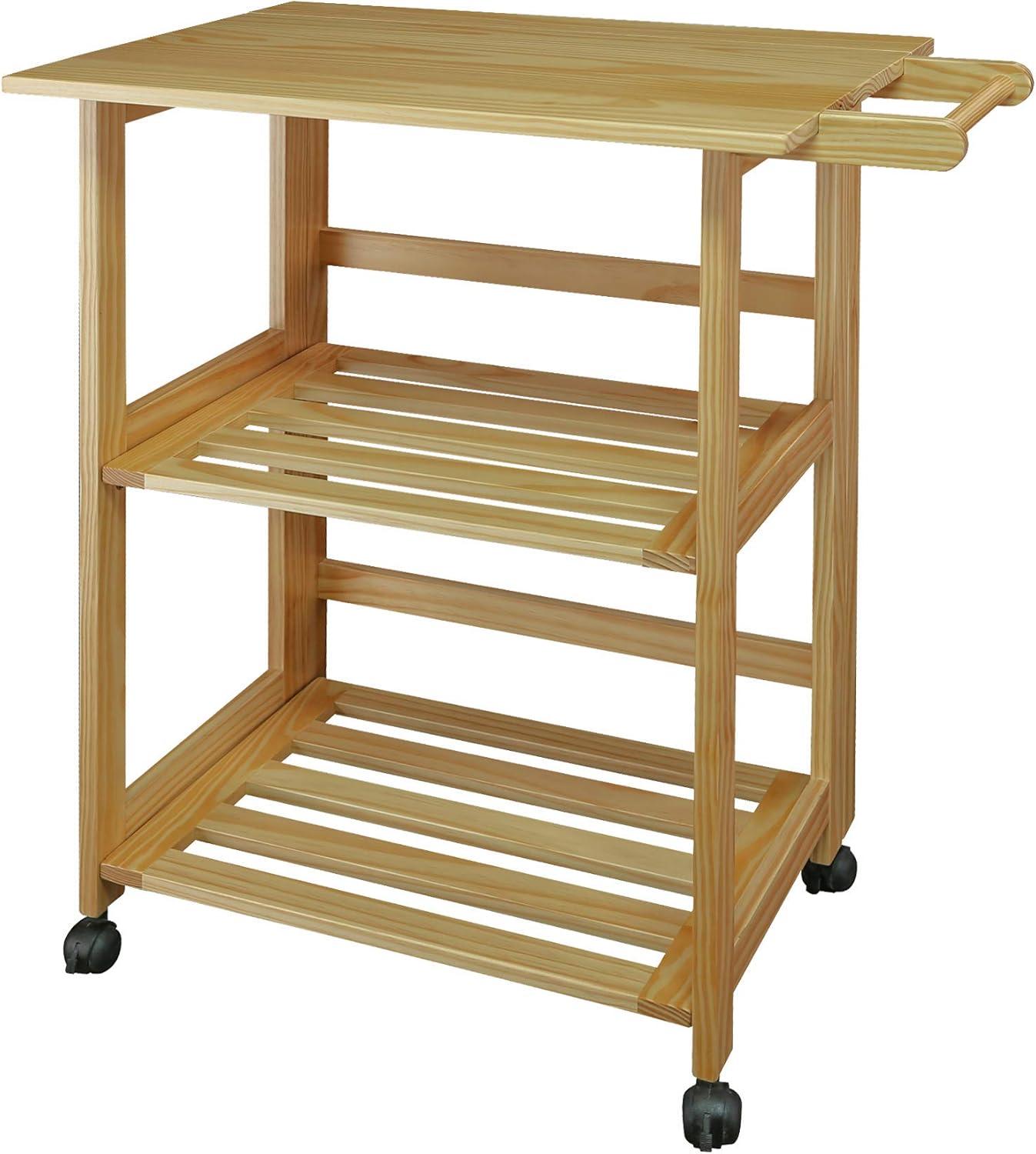 Trek Natural Pine Wood Folding Kitchen Cart with Storage