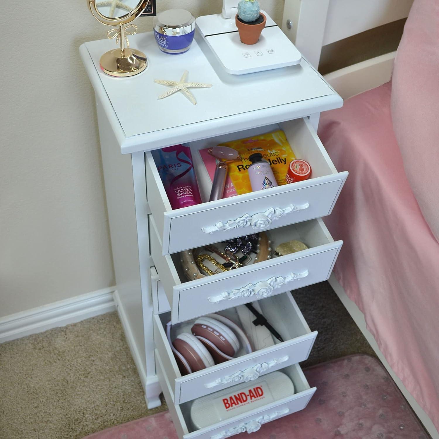 Fully Assembled White Lingerie Dresser, Tall Skinny Chest, Wood Nightstand for Bedroom, Girls Dresser, Antique Furniture, Baby Nursery Storage, Free Standing Jewelry Organizer with Queen Anne Legs