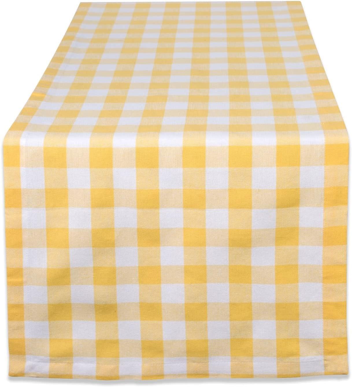 Yellow and White Checkered Cotton Table Runner 14x72