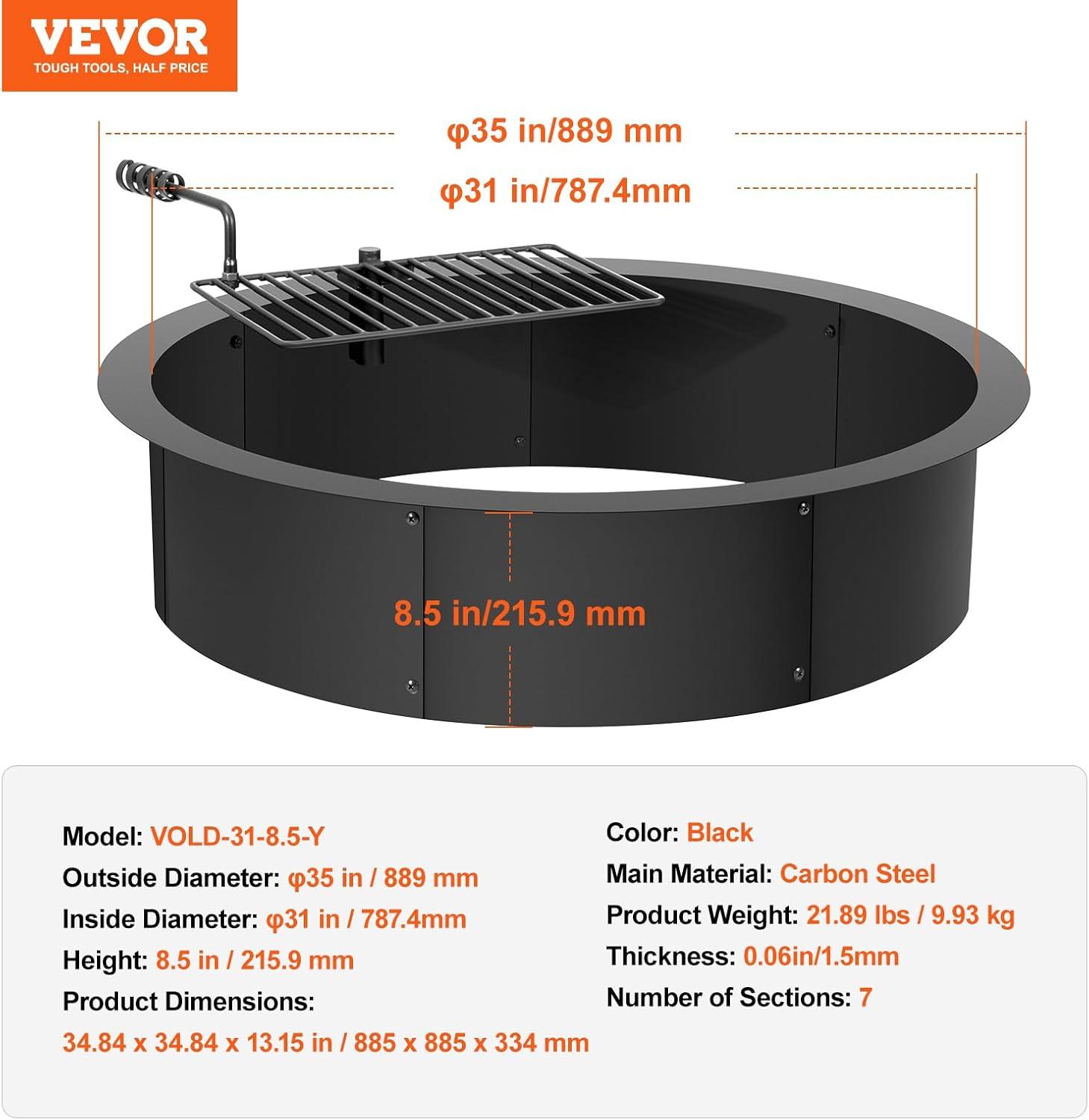 Fire Pit Ring w/ BBQ Fire Ring 35 Inch Outer Steel DIY Campfire Firepit
