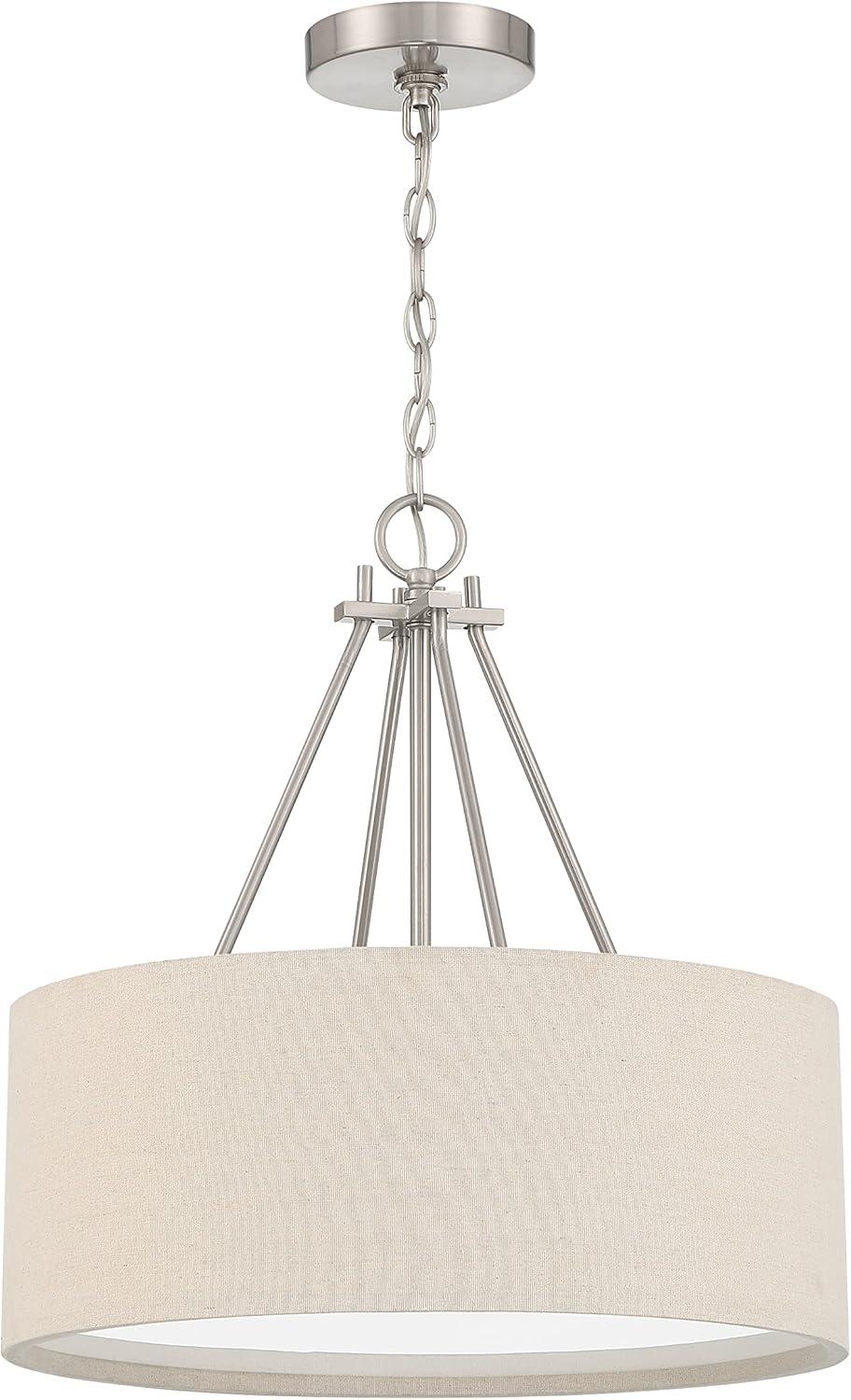 Brushed Nickel 3-Light Pendant with Beige Fabric Shade