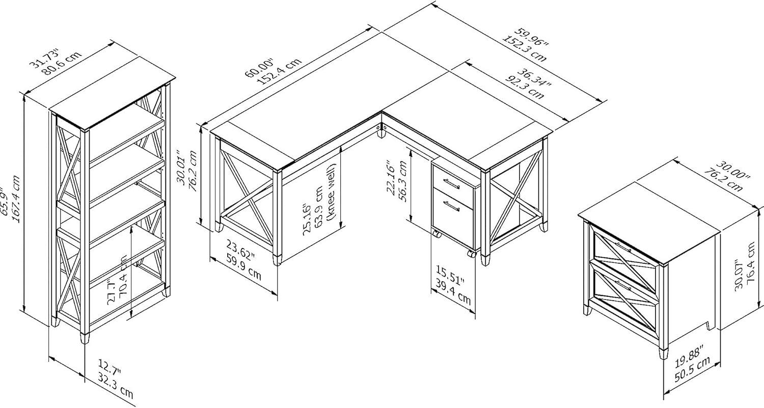 Casual Farmhouse 60W L-Shaped Desk Set in Pure White Oak