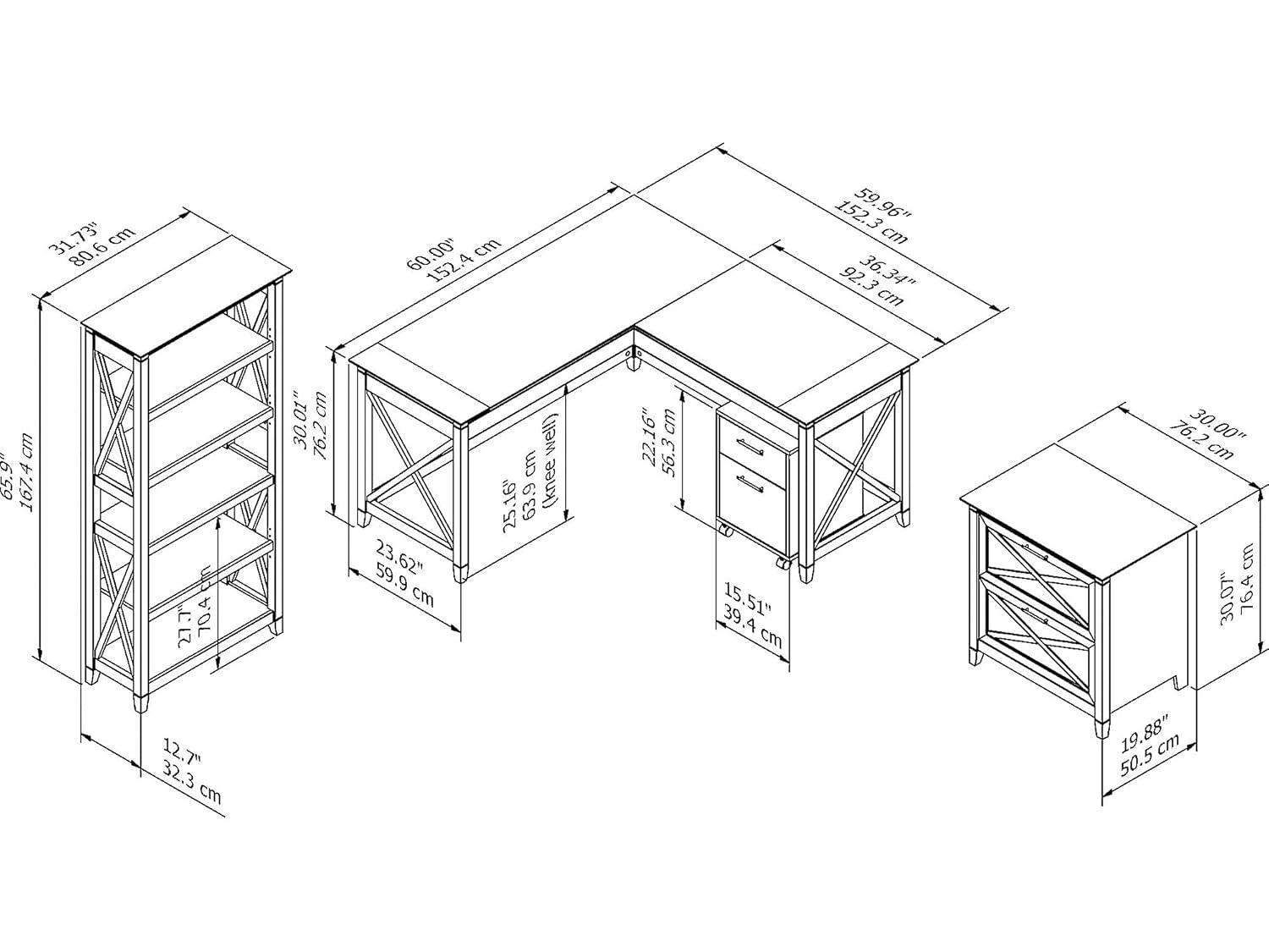 Casual Farmhouse 60W L-Shaped Desk Set in Pure White Oak