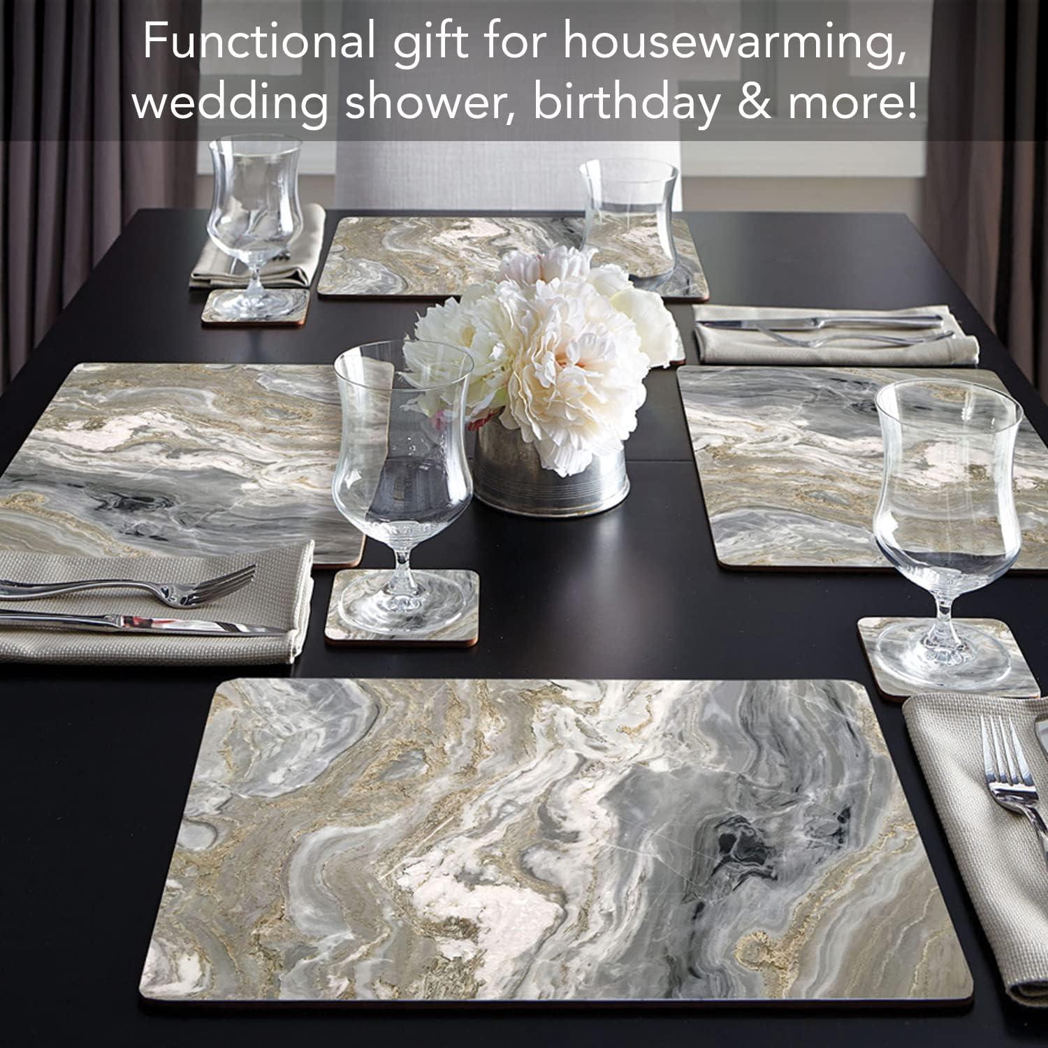 Cala Home "Quartz Design" Premium Decorative Hardboard Cork Back Tabletop Placemats 4 Pack