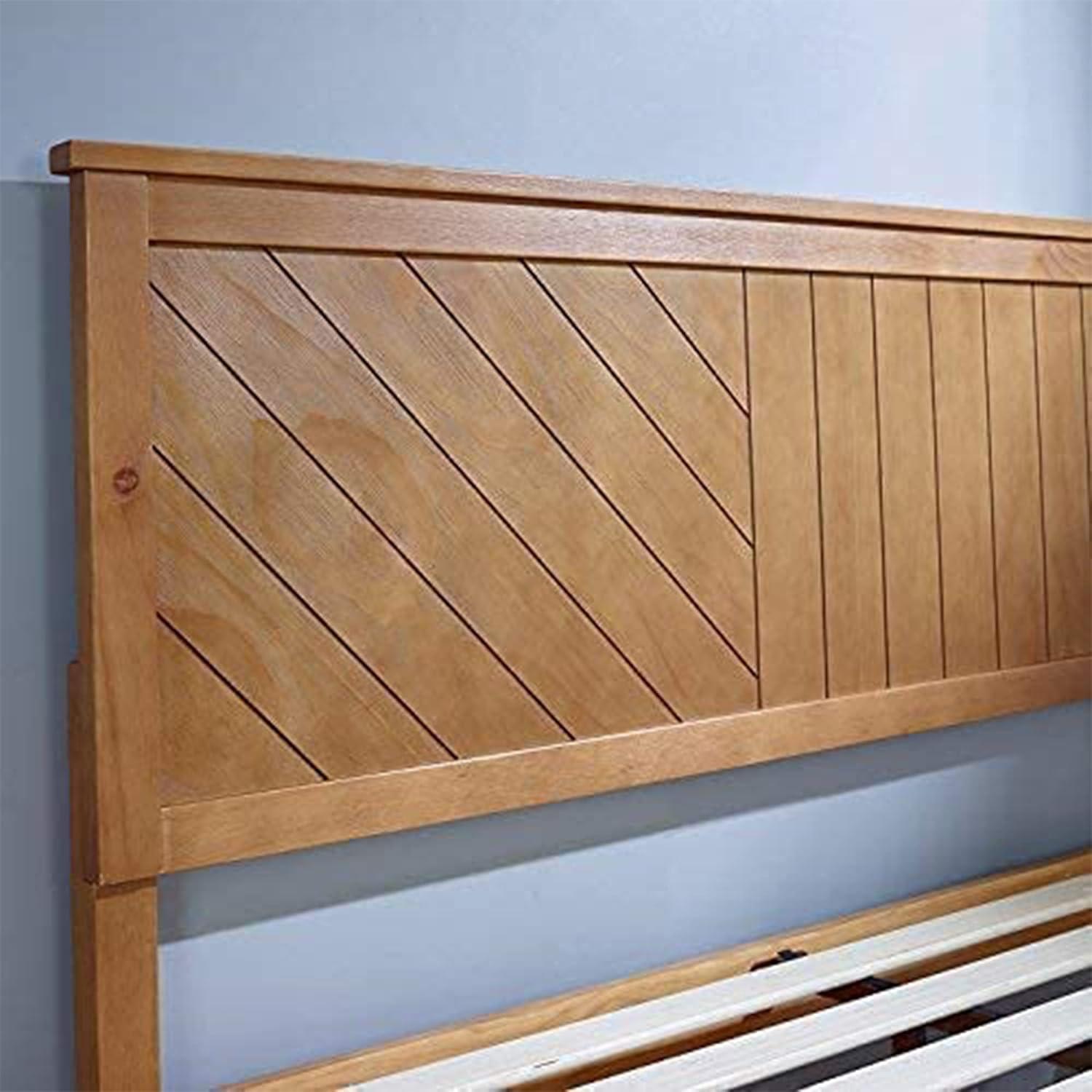 Twin Rustic Pine Wood Platform Bed with Upholstered Headboard and Storage Drawer