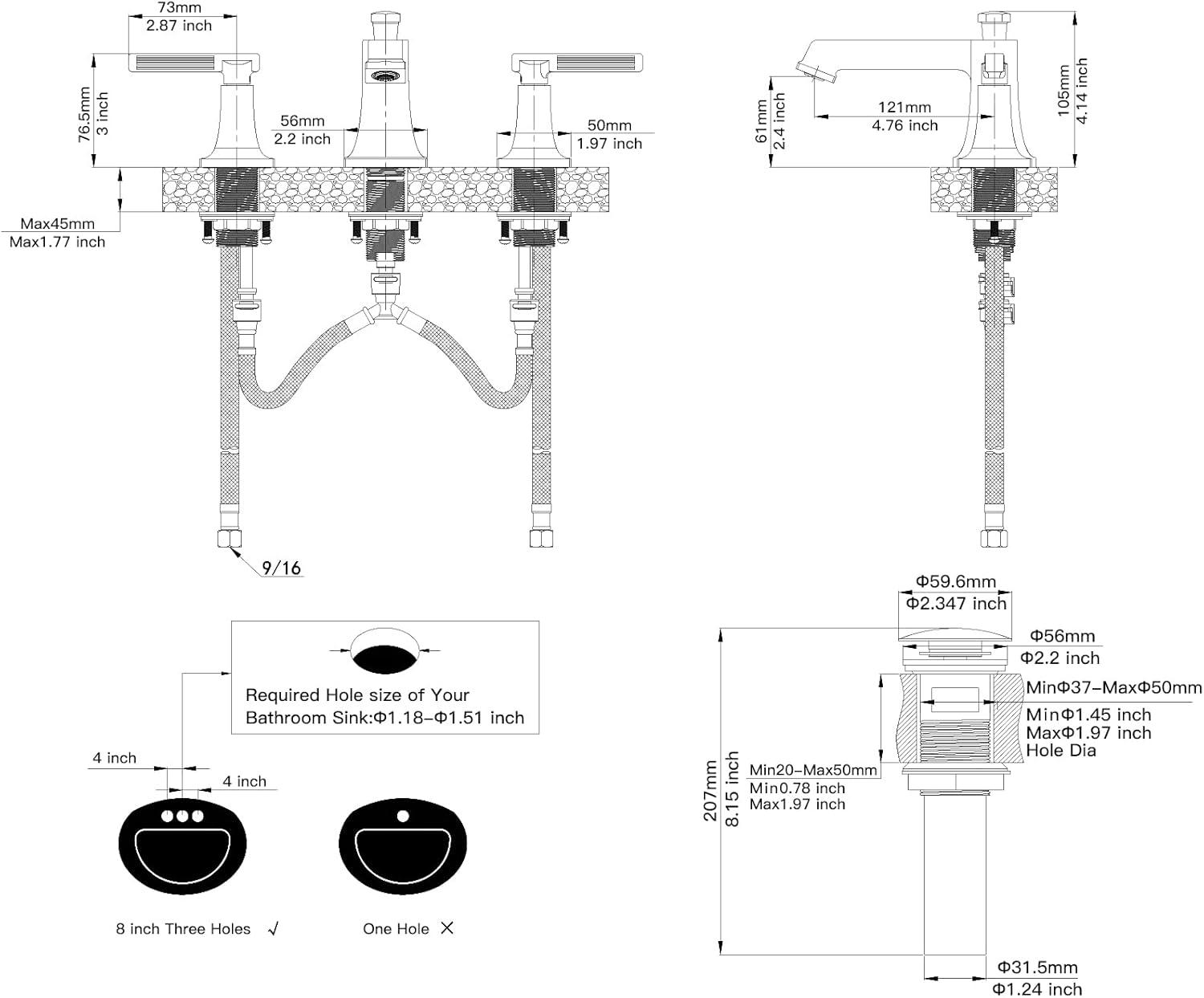 Widespread 2-handle Bathroom Faucet with Drain Assembly