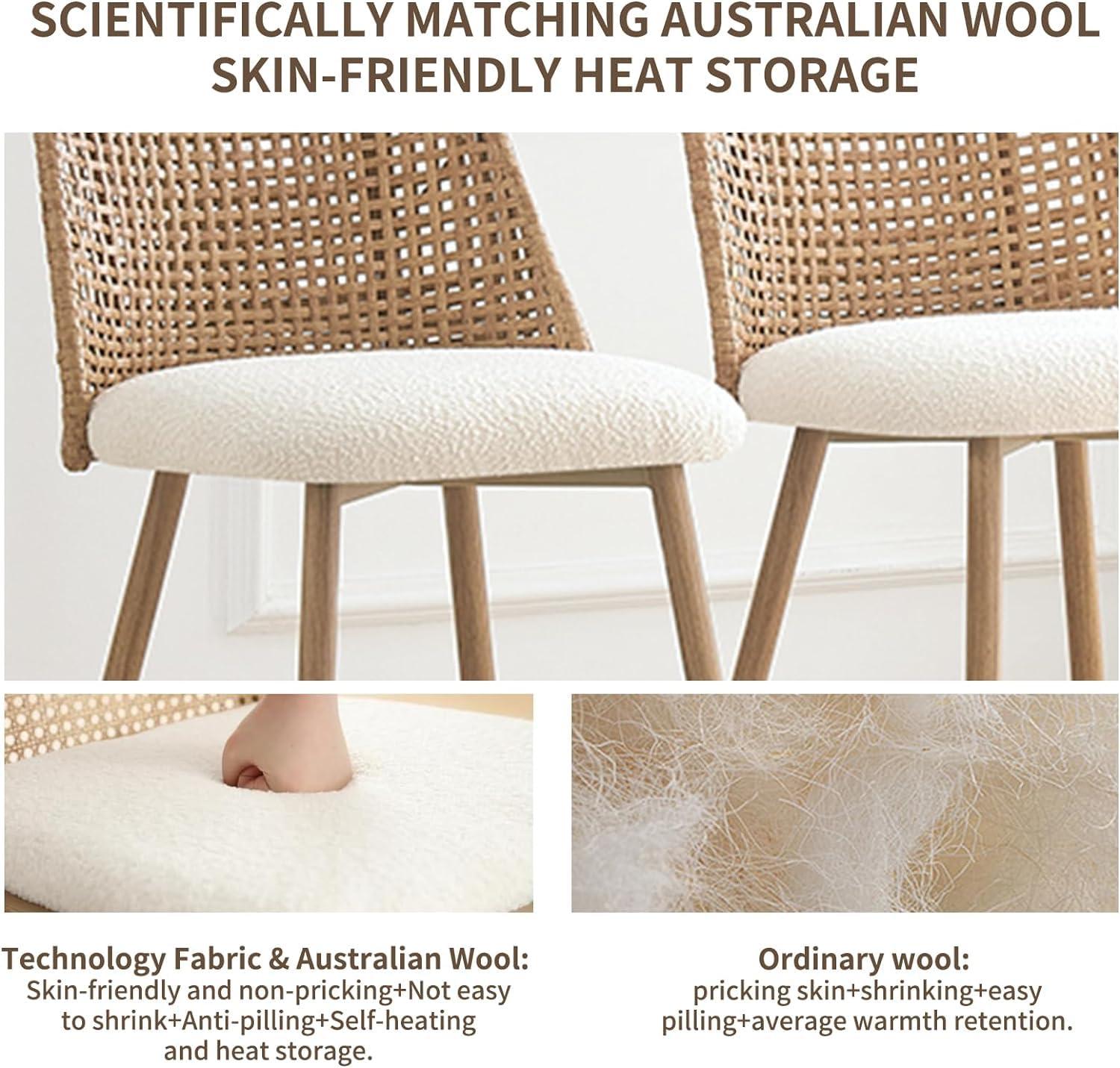 Nice Boucle Counter Stool Set Of 2,Beige Upholstered Rattan Counter Stool,27 Inch Stools With Back for Kitchen Island-Maison Boucle