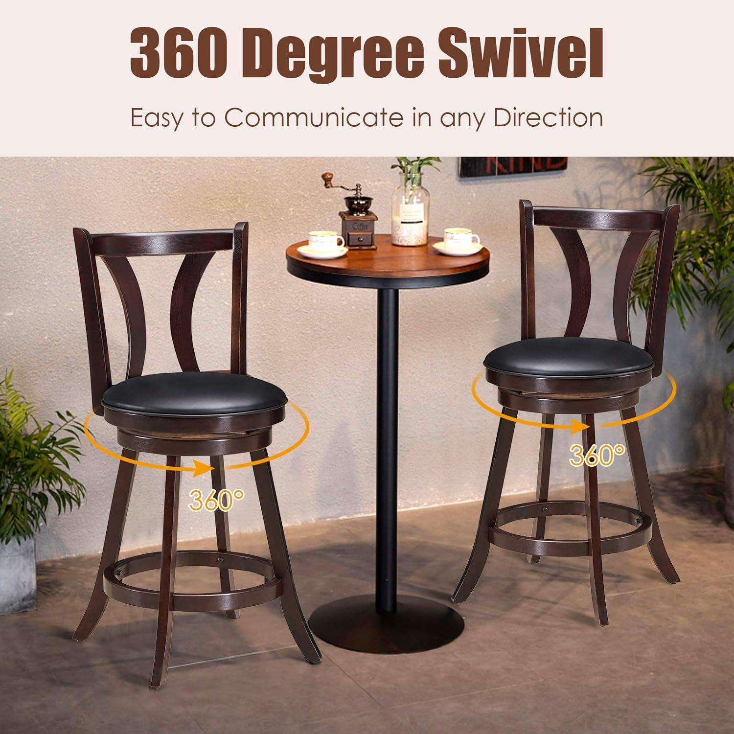 Costway Set of 2 Swivel Bar stool 24'' Counter Height Leather Padded Dining Kitchen Chair