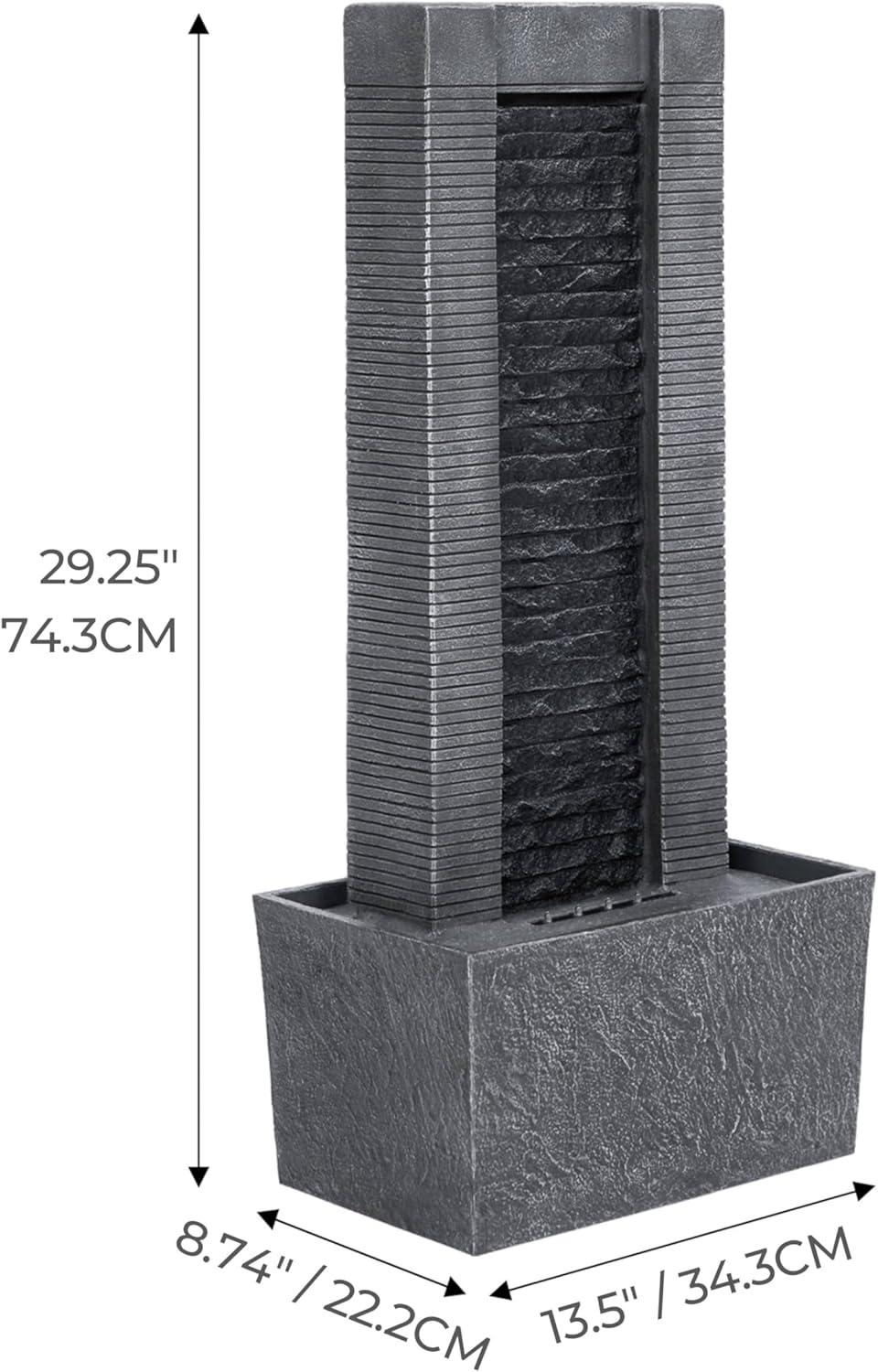 Wrought Studio™ Outdoor Water Fountain for Garden, Patio or Backyard-Freestanding Stone Design with Waterfall Feature & LED Lights