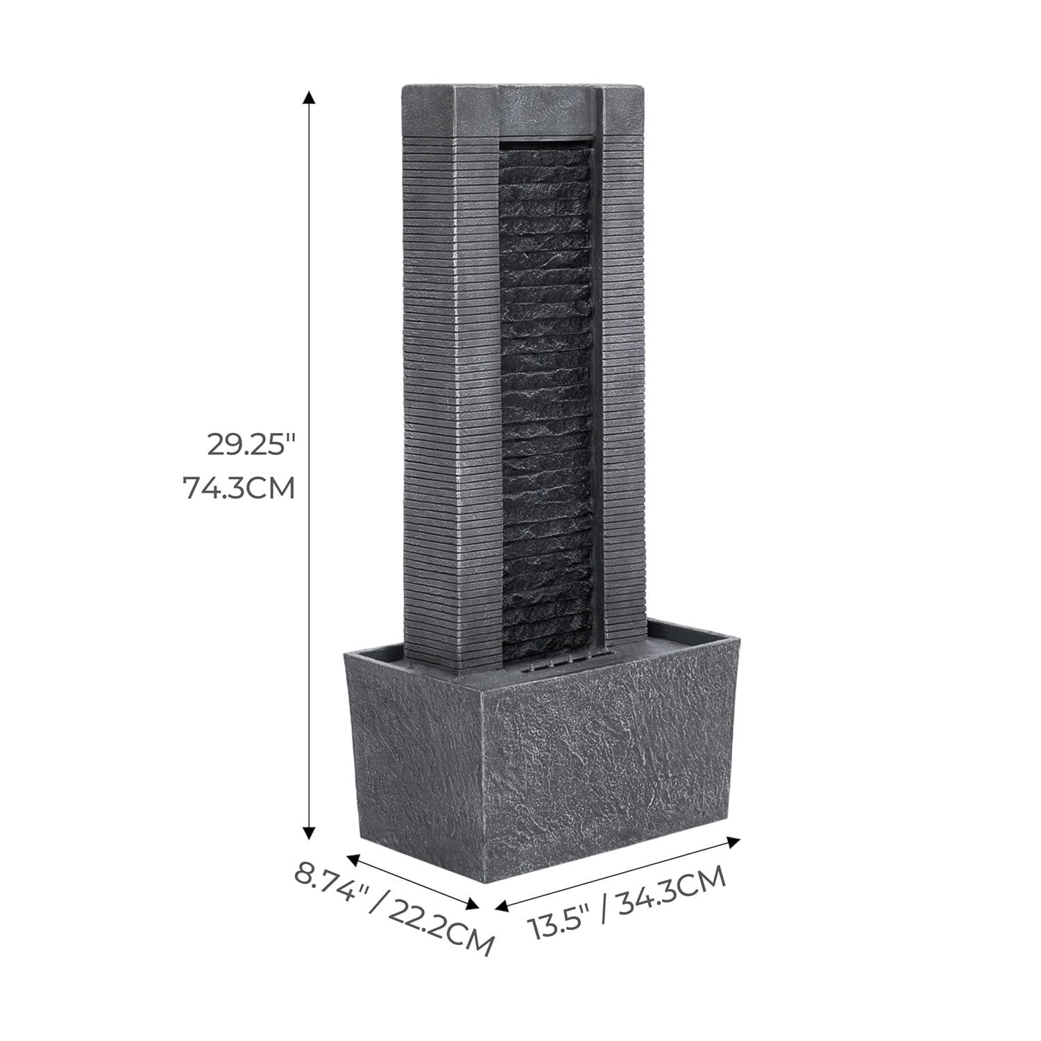 Wrought Studio™ Outdoor Water Fountain for Garden, Patio or Backyard-Freestanding Stone Design with Waterfall Feature & LED Lights