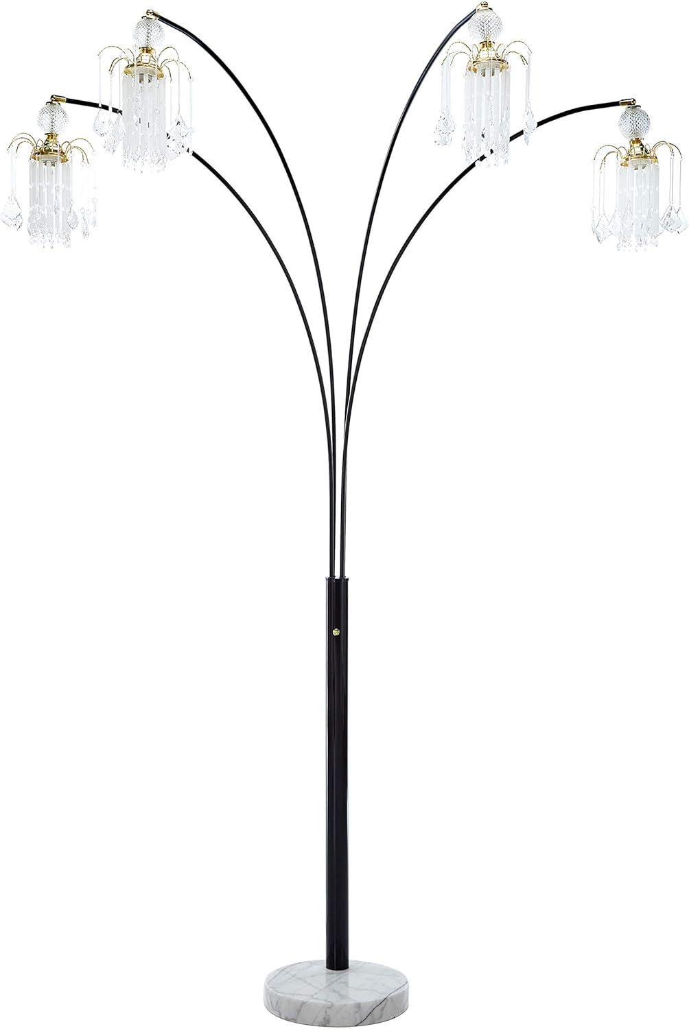 Black Adjustable Arc Floor Lamp with Crystal Chandeliers