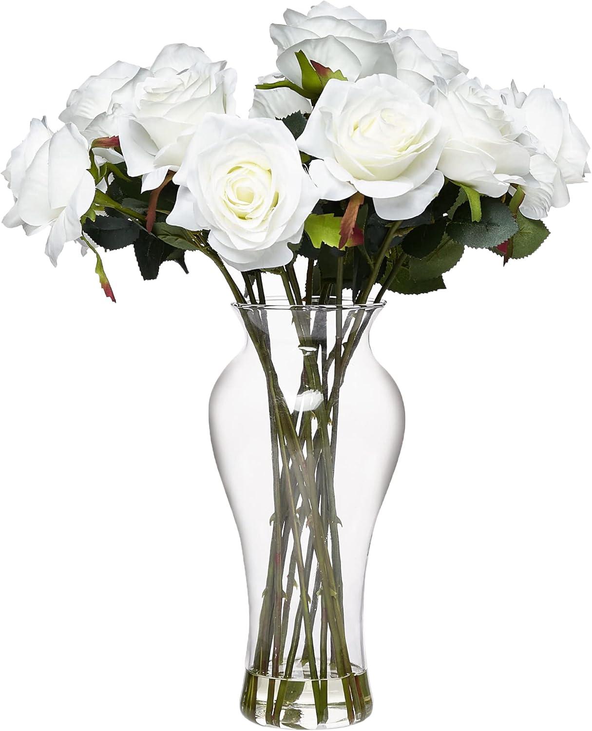 Nearly Natural Blooming Roses with Vase, White