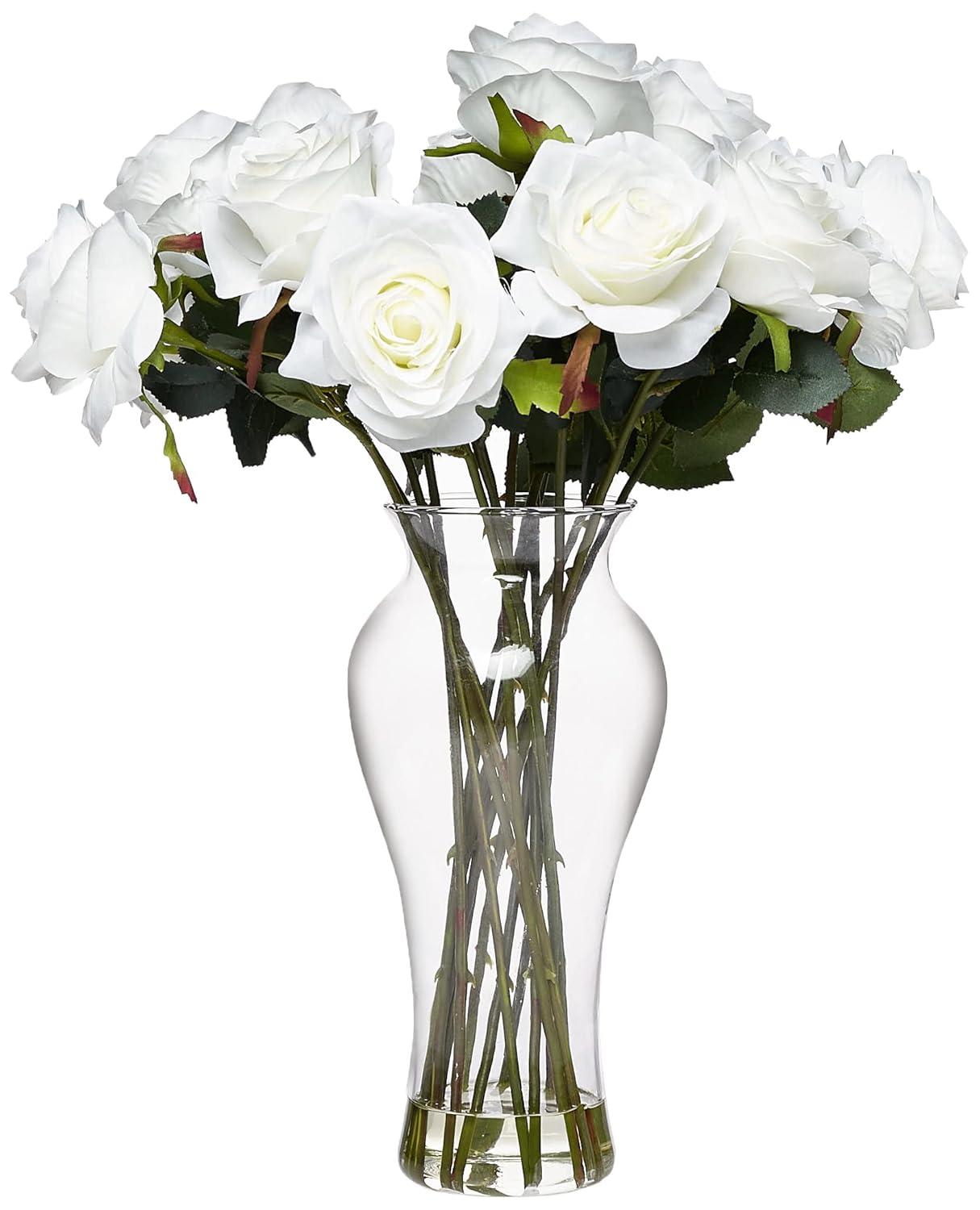 Nearly Natural Blooming Roses Artificial Flowers with Vase, Light Pink