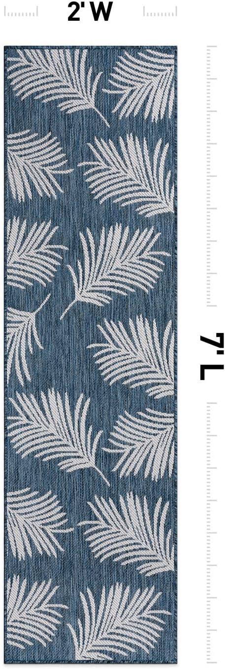 Tropical Navy Floral Flatwoven Synthetic 2'x7' Indoor/Outdoor Rug