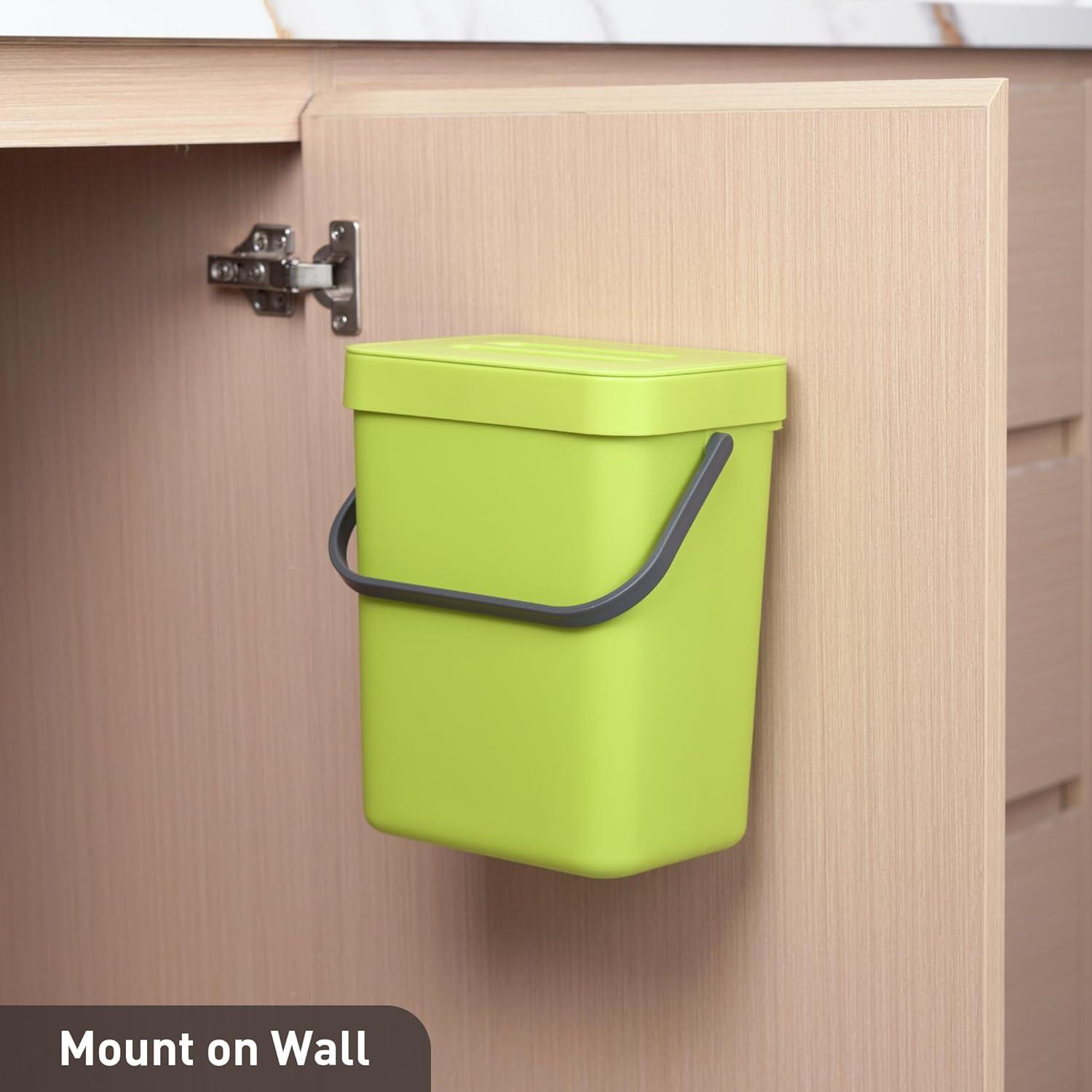 Wall-Mounted Trash Can with Lid, 1.32 Gal / 5L Hanging Trash Can, (Green)