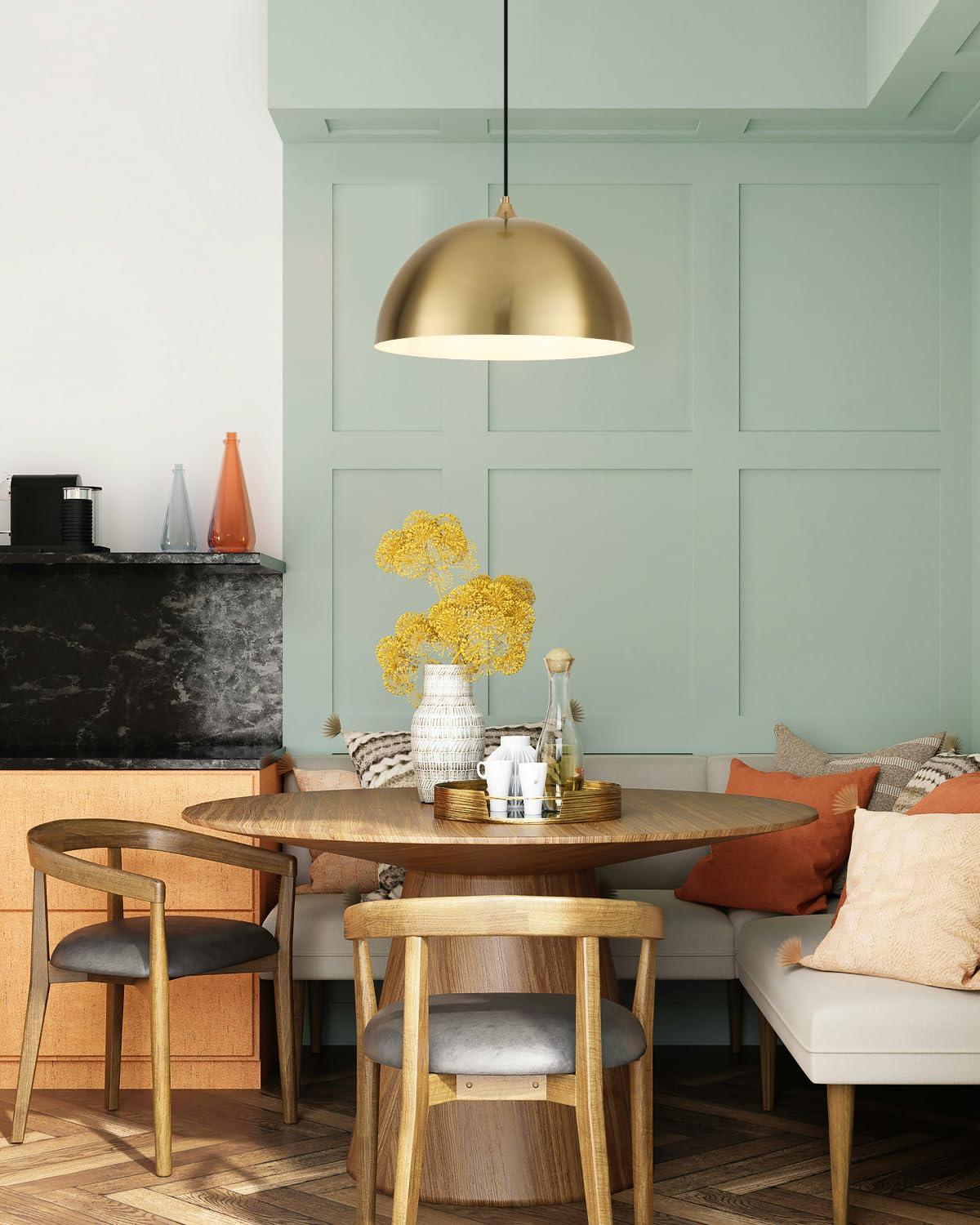 Progress Lighting, Perimeter, 1-Light Pendant, Brushed Gold, Open Shade: Iconic modern design with elegant metal dome.