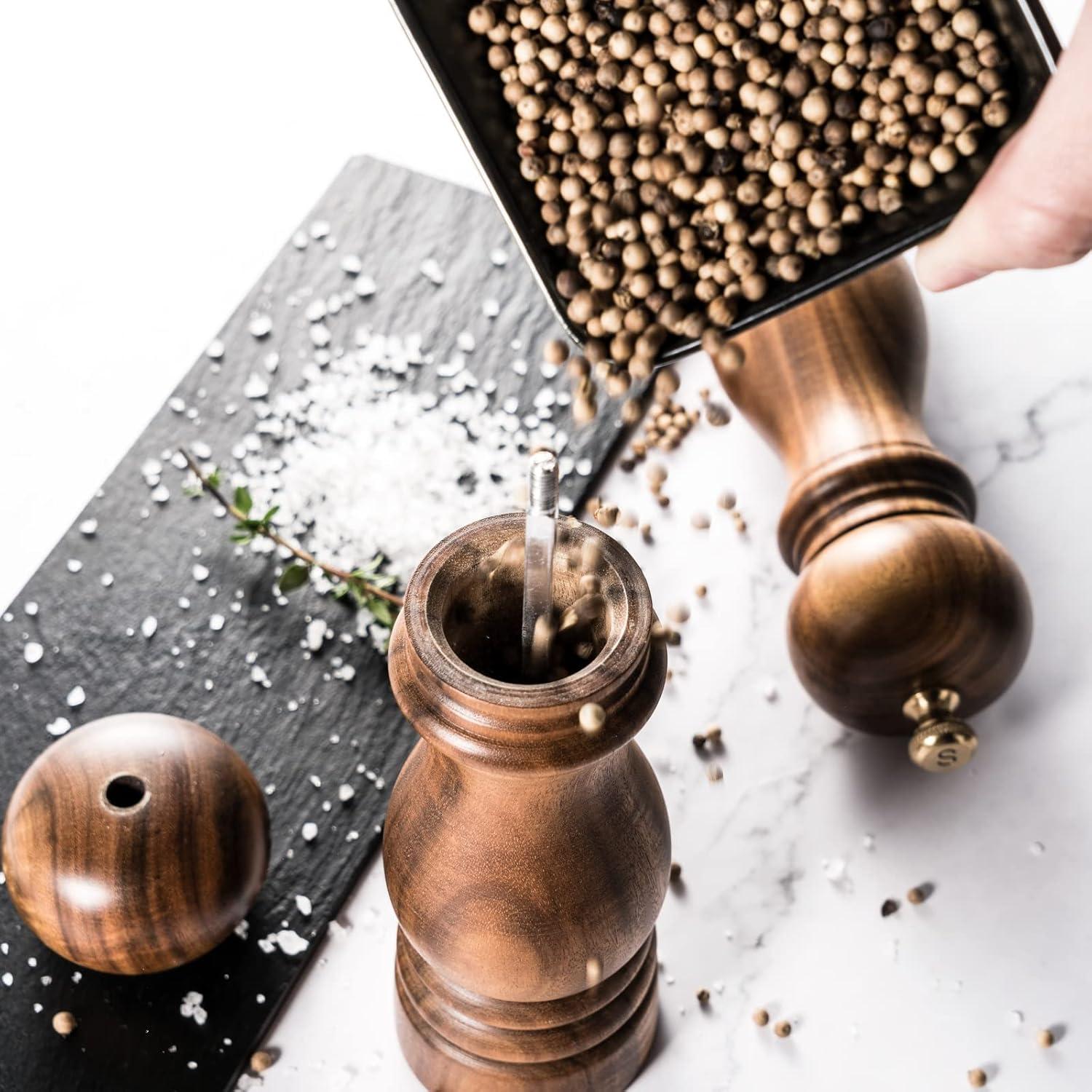 Salt and Pepper Grinder Set, Wood Pepper Mill Set of 2 Manual Salt Pepper Shakers