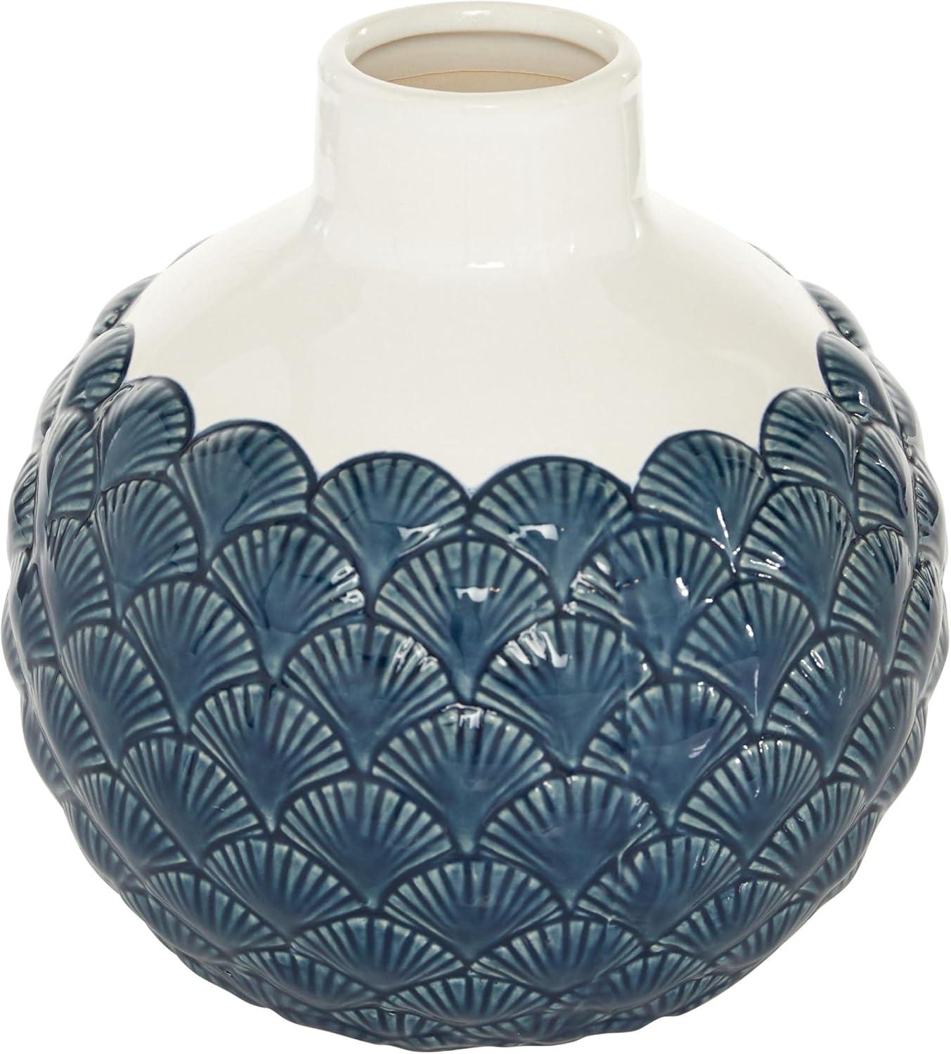 DecMode 9" Blue Ceramic Vase with Shell Designs