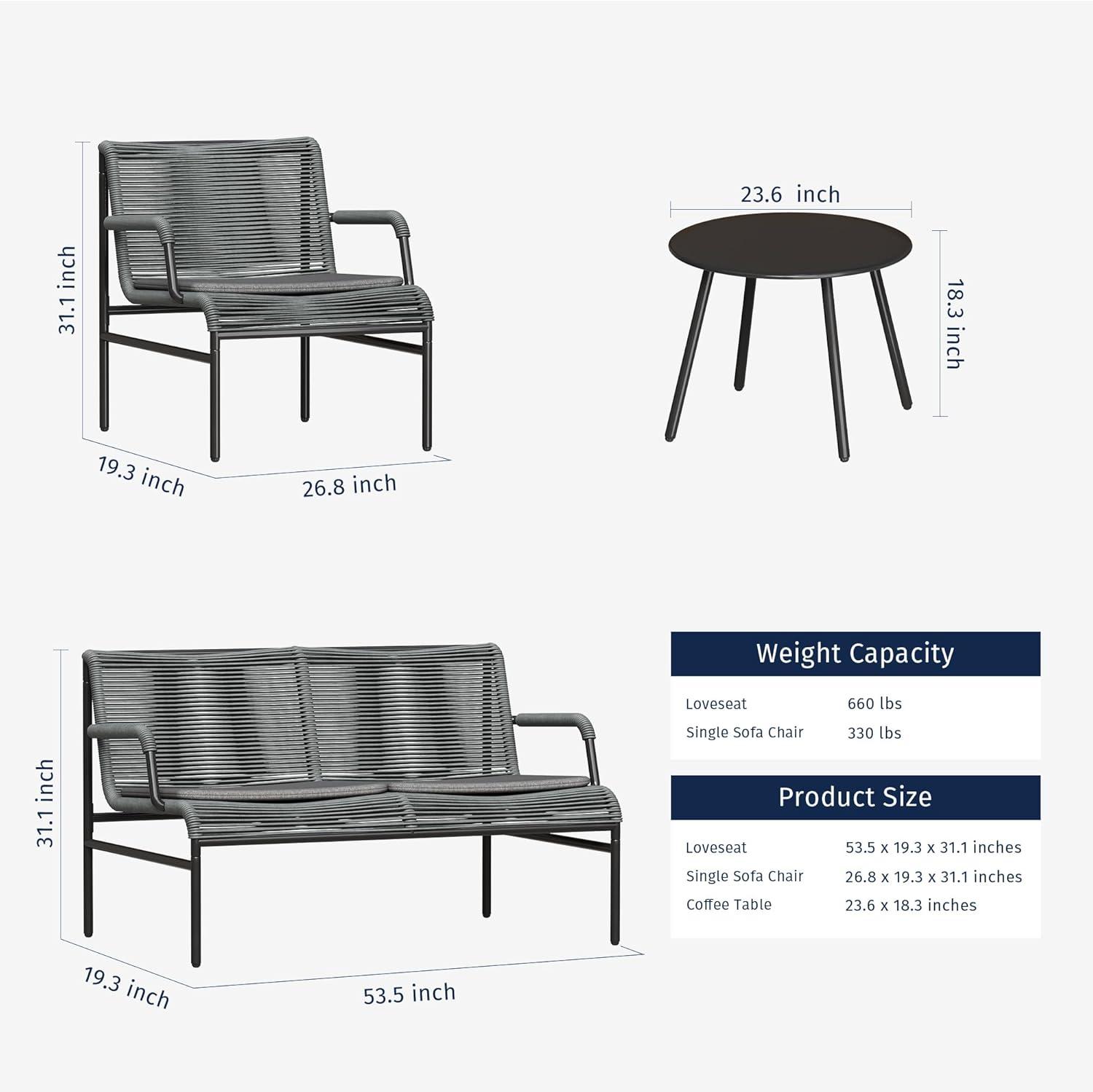 4 Piece Outdoor Furniture Set with PE Wicker Rattan Chairs and Coffee Table