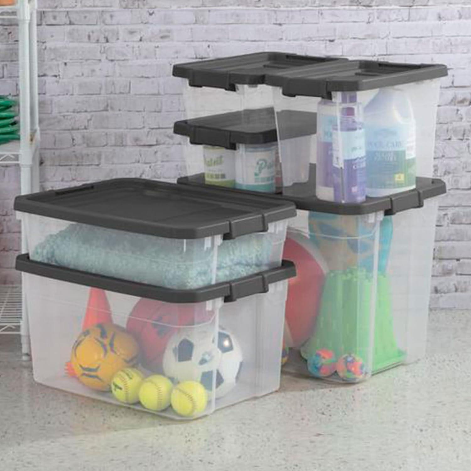 Flat Gray and Clear 30 Quart Stackable Storage Box