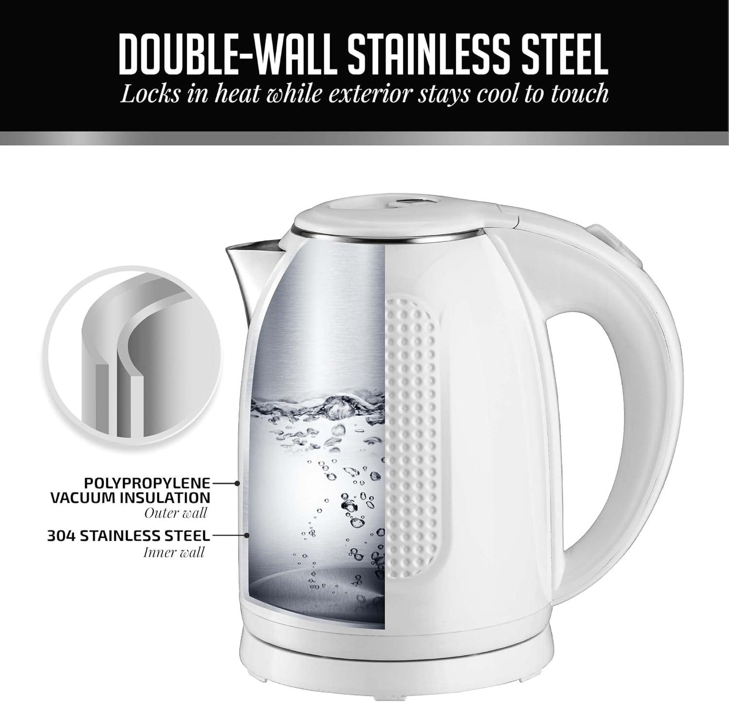 White 1.7L Stainless Steel Electric Kettle with Auto Shut Off