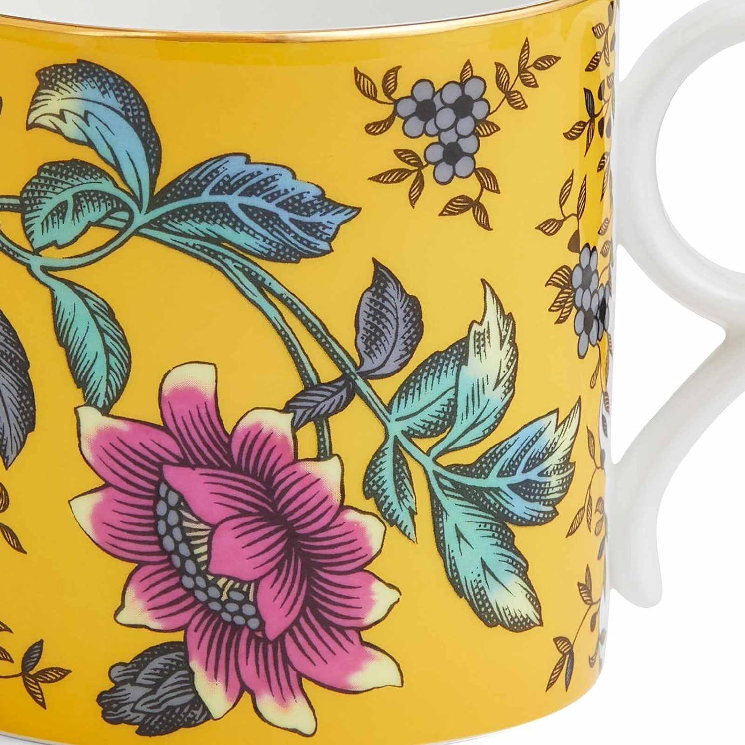 Yellow Floral Bone China Mug with Gold Banding