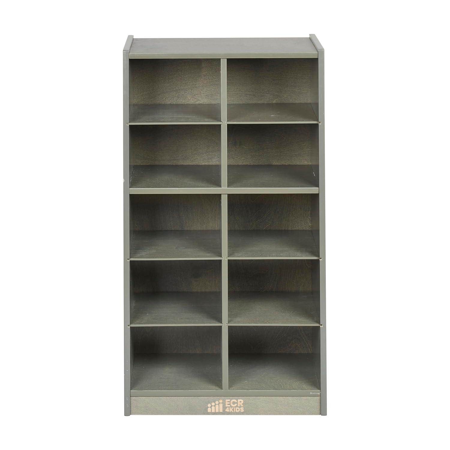 ECR4Kids 10 Cubby Mobile Tray Storage Cabinet, 5x2, Grey Wash