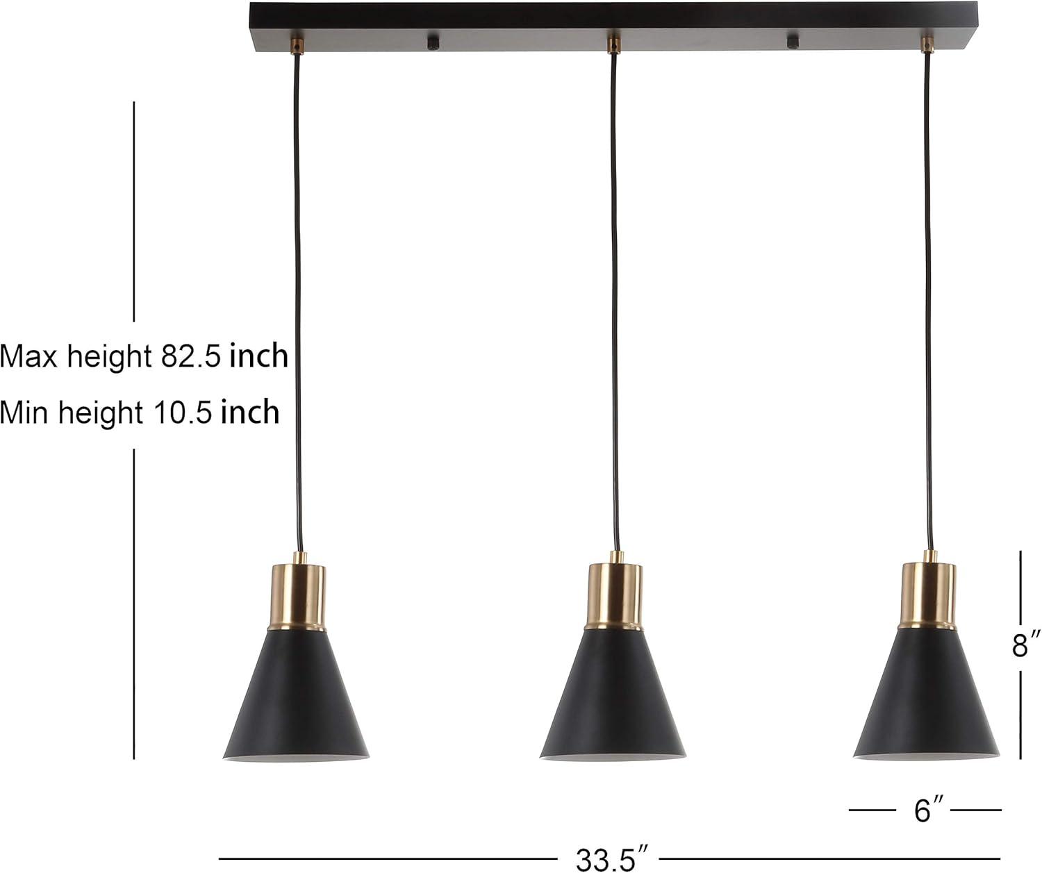 Apollo 33.5" 3-Light Mid-Century Modern Iron Adjustable Linear LED Pendant, Black/Brass Gold