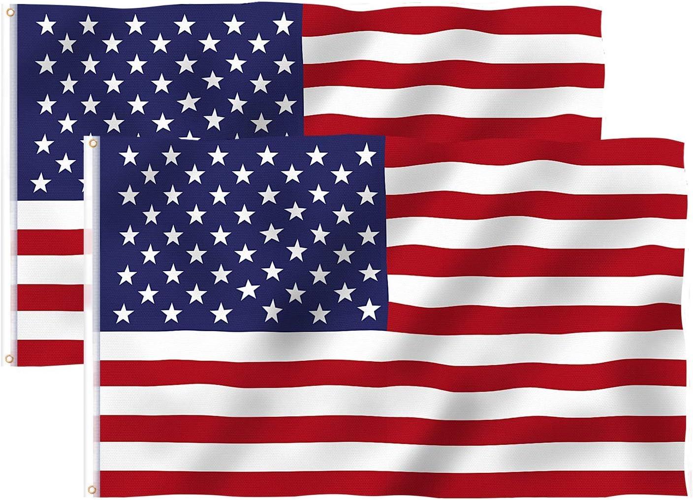 American US Flag 3x5, 2 Pack Vibrant Color & Fade Resistant US Flags for Outside 3x5 ft Flags Double Stitched Long Lasting Polyester with Durable Brass Grommets USA Flag