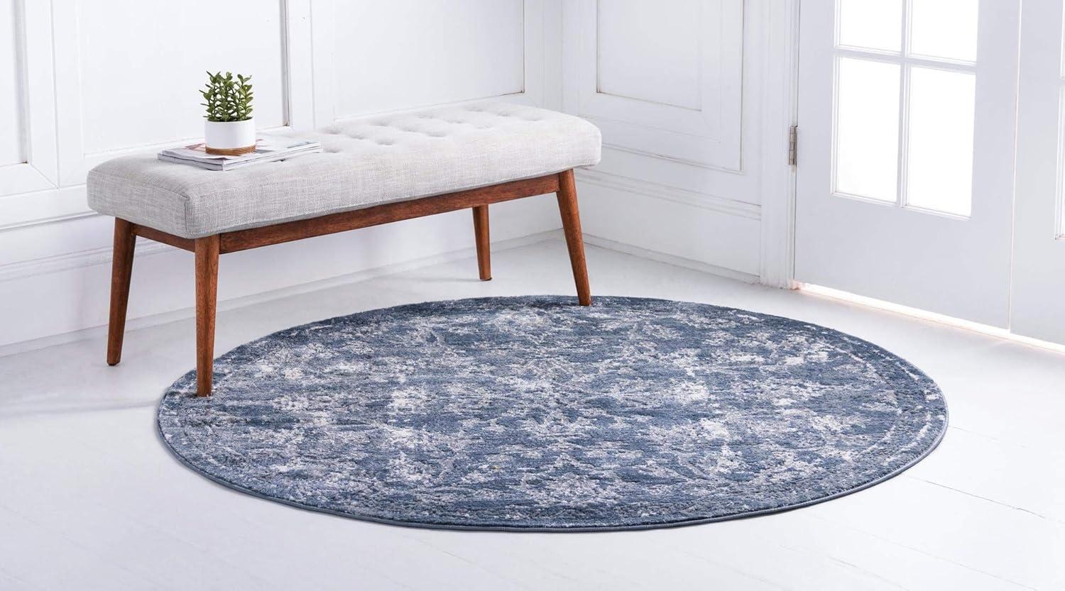 Rugs.com Oregon Collection Rug – 3 Ft Round Blue Low-Pile Rug Perfect For Kitchens, Dining Rooms