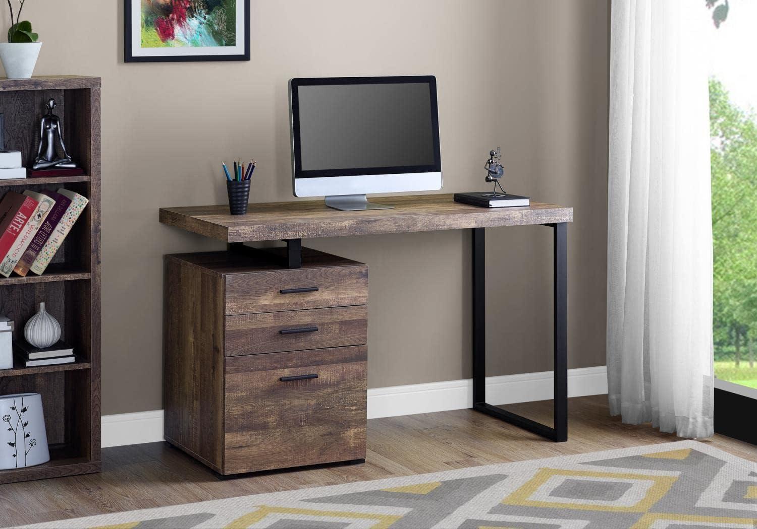 Brown Reclaimed Wood Home Office Desk with Filing Cabinet