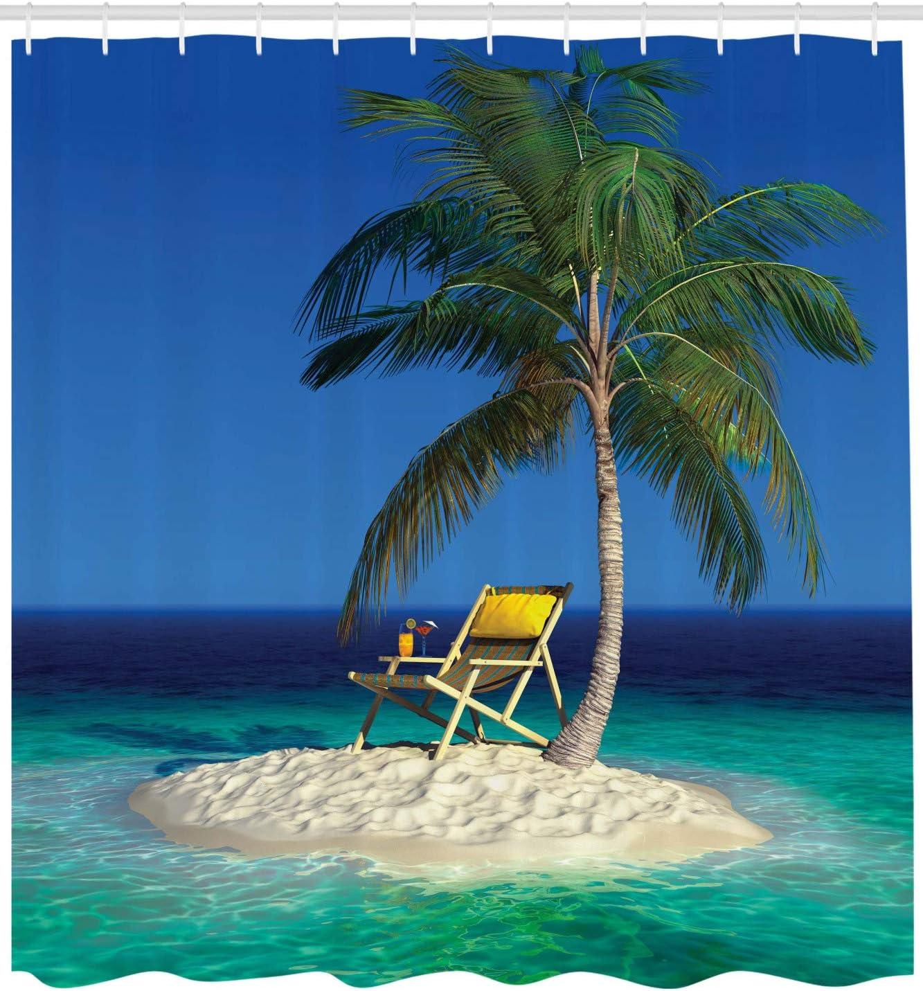 Ambesonne Tropic Shower Curtain, Chair Under a Palm Tree, 69"Wx70"L, Green Blue Yellow