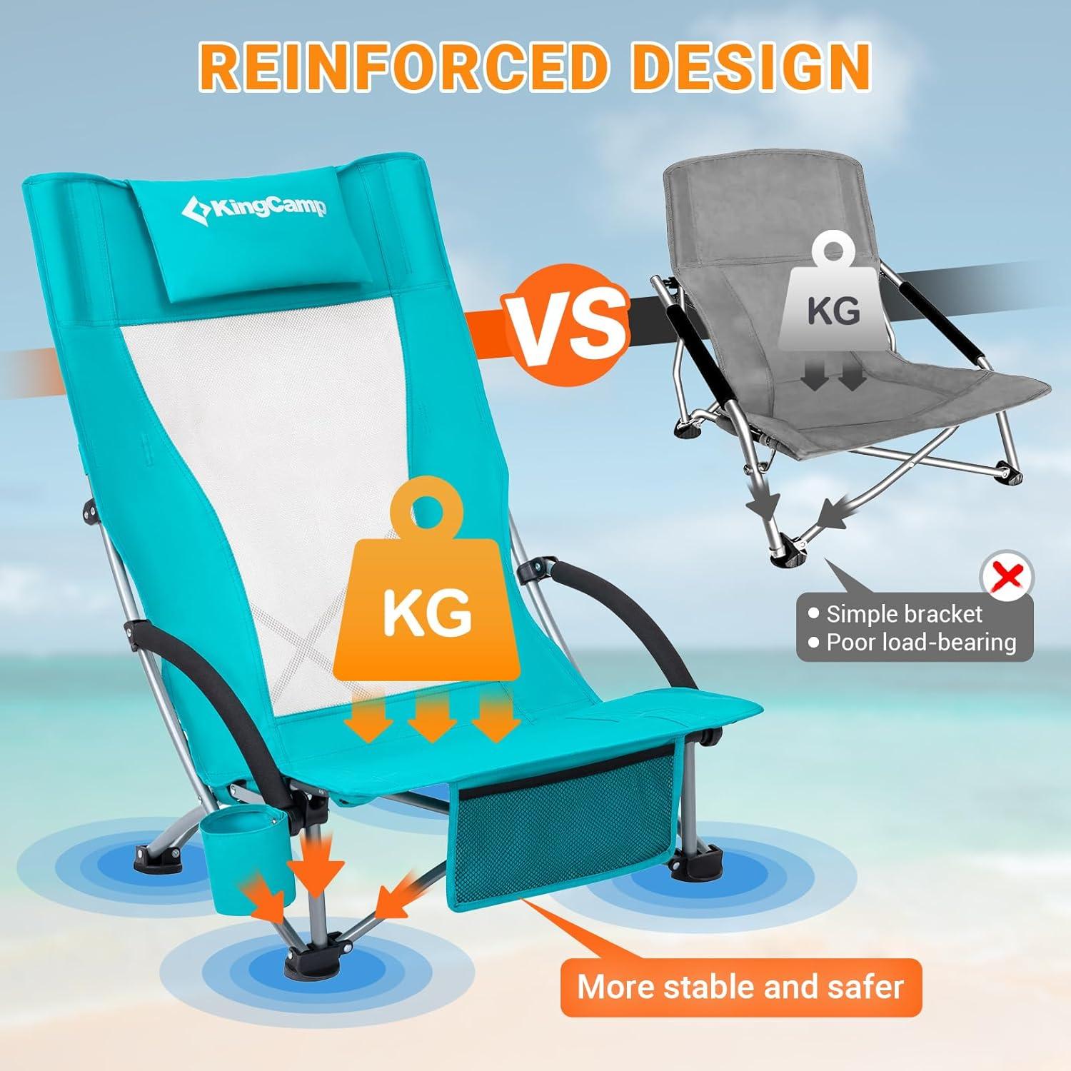 KingCamp Backpack Beach Chair Camping Folding Chair High Back Chairs with Cup Holder for Adult 2PCS